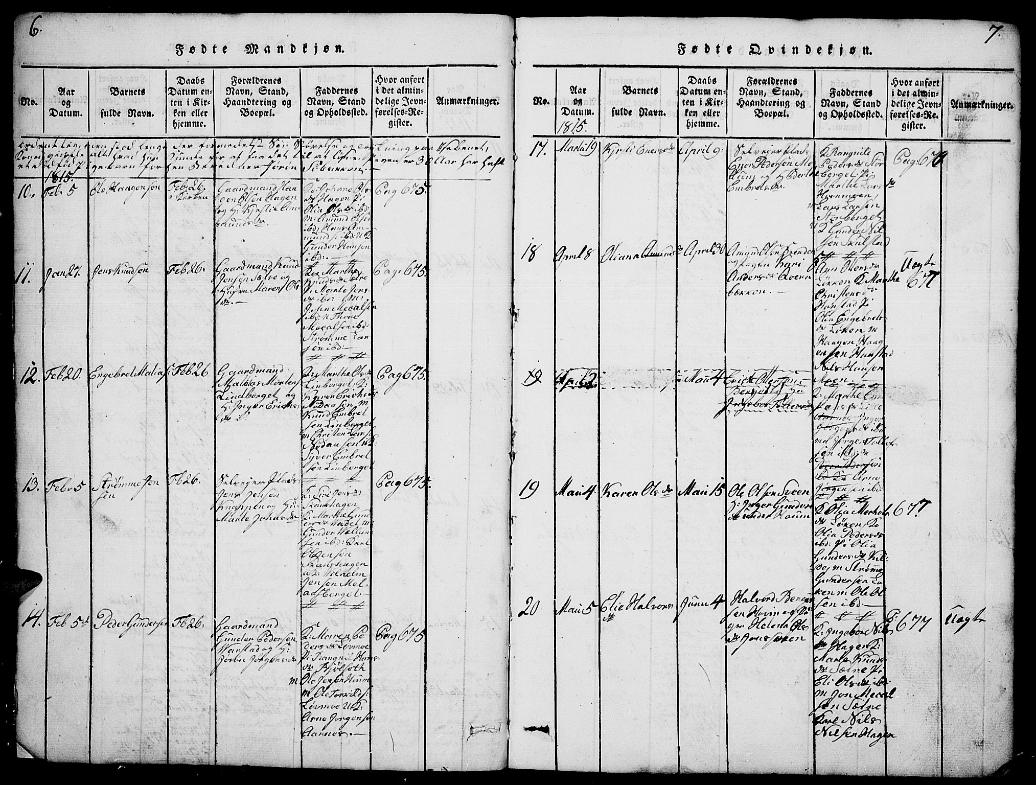 Elverum prestekontor, AV/SAH-PREST-044/H/Ha/Hab/L0001: Parish register (copy) no. 1, 1815-1829, p. 6-7