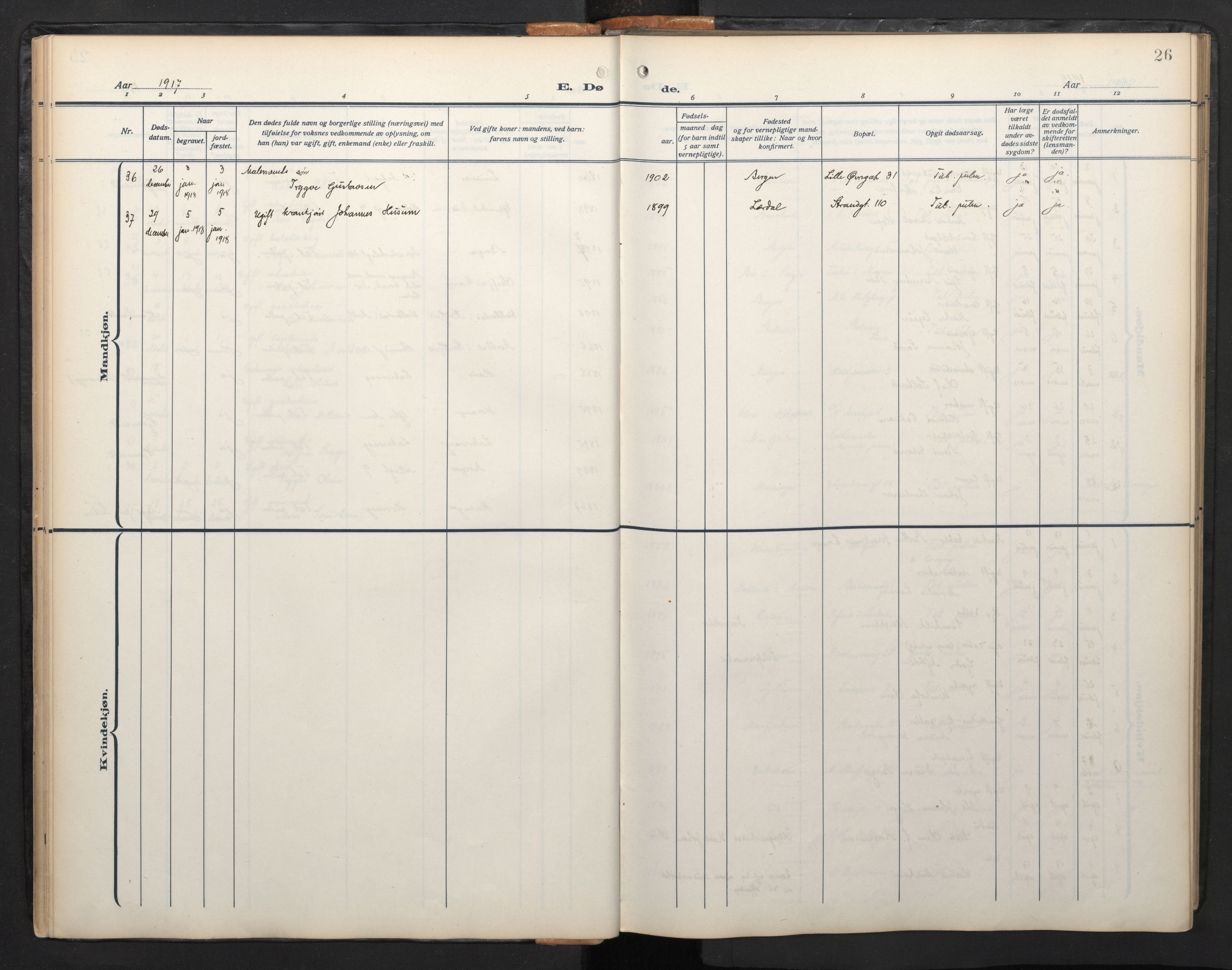 Arkivreferanse mangler*, SAB/-: Parish register (official) no. A 1, 1912-1957, p. 25b-26a