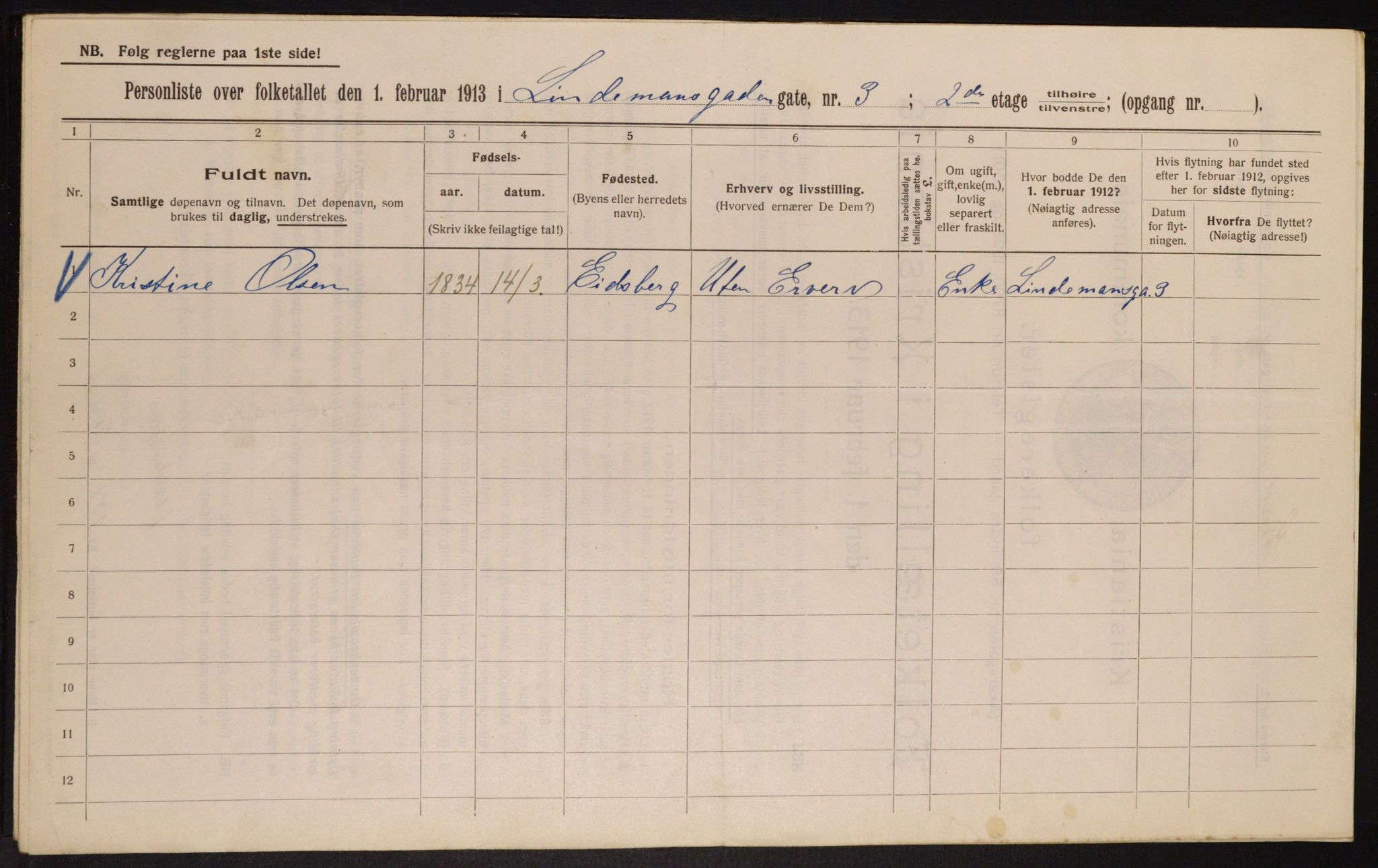 OBA, Municipal Census 1913 for Kristiania, 1913, p. 57403