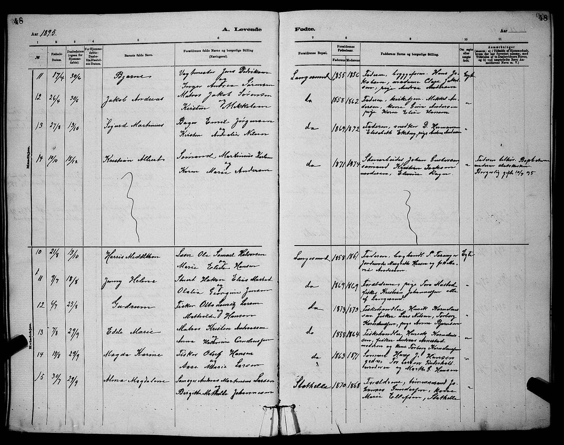 Langesund kirkebøker, AV/SAKO-A-280/G/Ga/L0005: Parish register (copy) no. 5, 1884-1898, p. 48