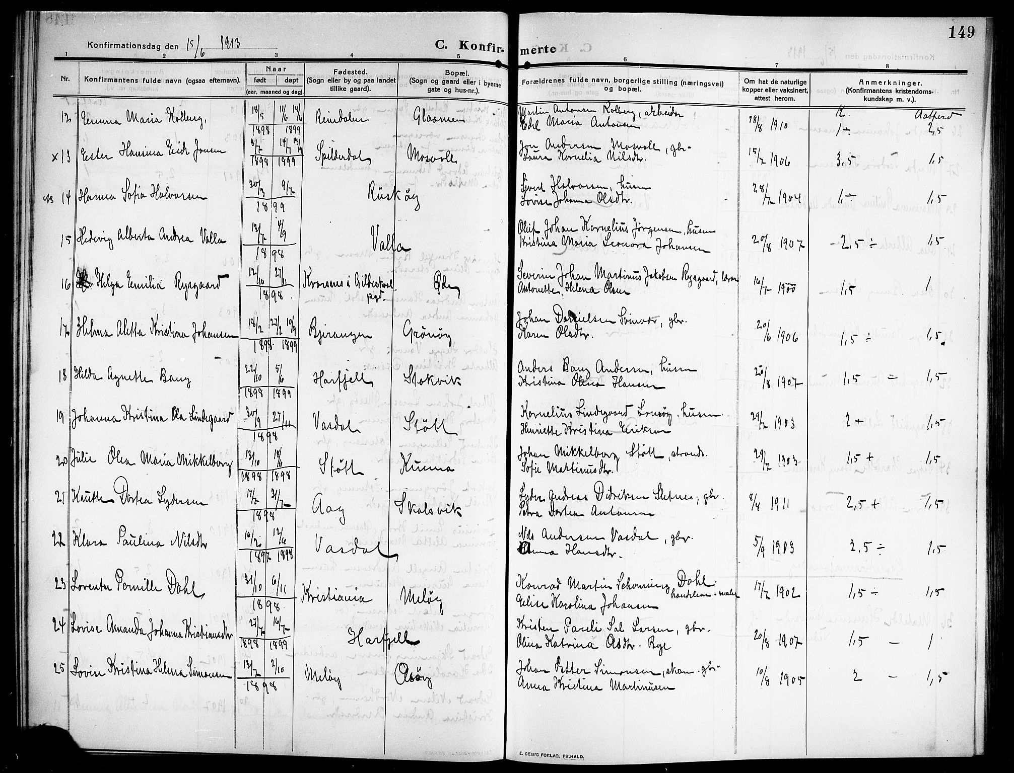 Ministerialprotokoller, klokkerbøker og fødselsregistre - Nordland, SAT/A-1459/843/L0639: Parish register (copy) no. 843C08, 1908-1924, p. 149