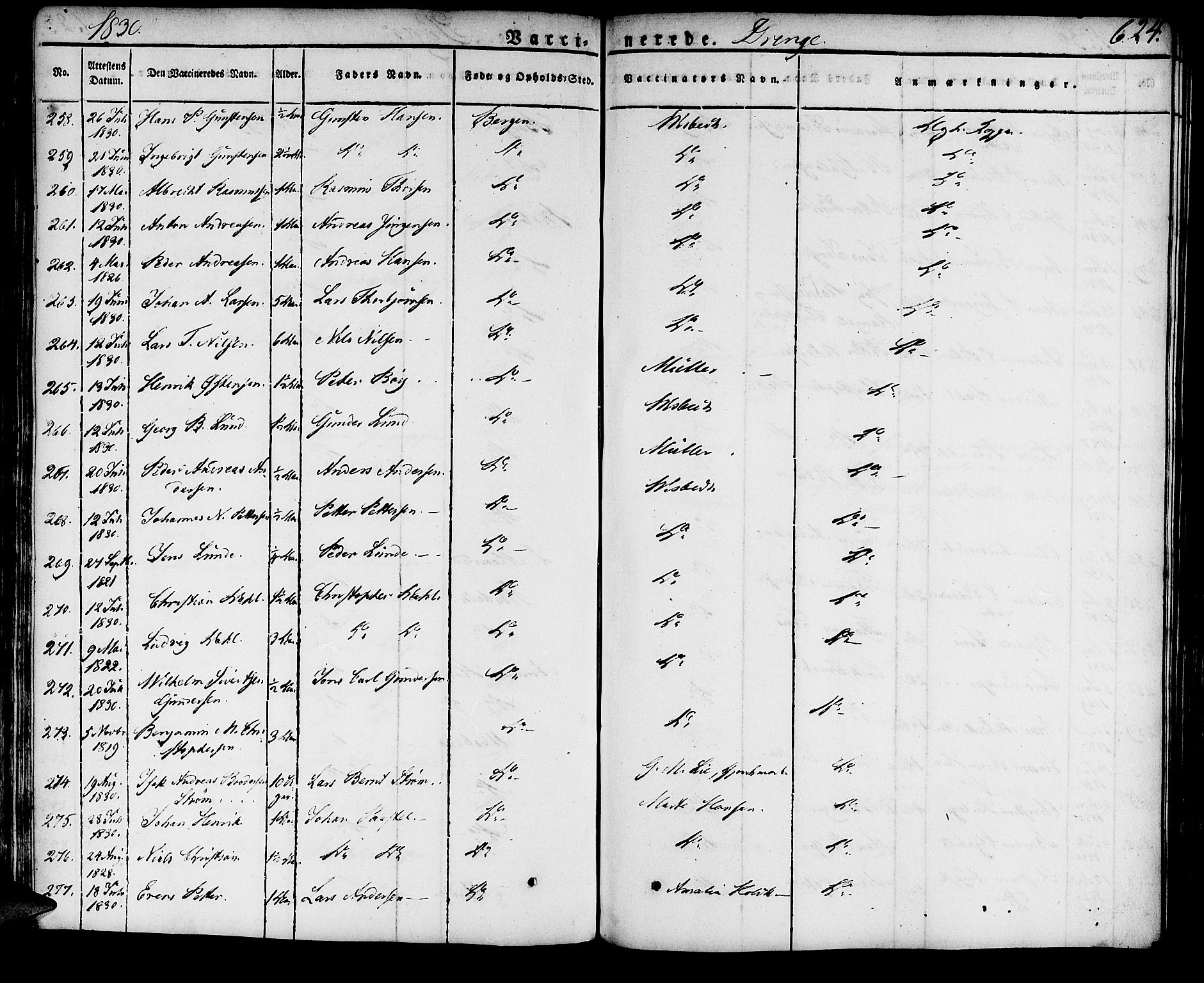 Domkirken sokneprestembete, AV/SAB-A-74801/H/Haa/L0012: Parish register (official) no. A 12, 1821-1840, p. 624