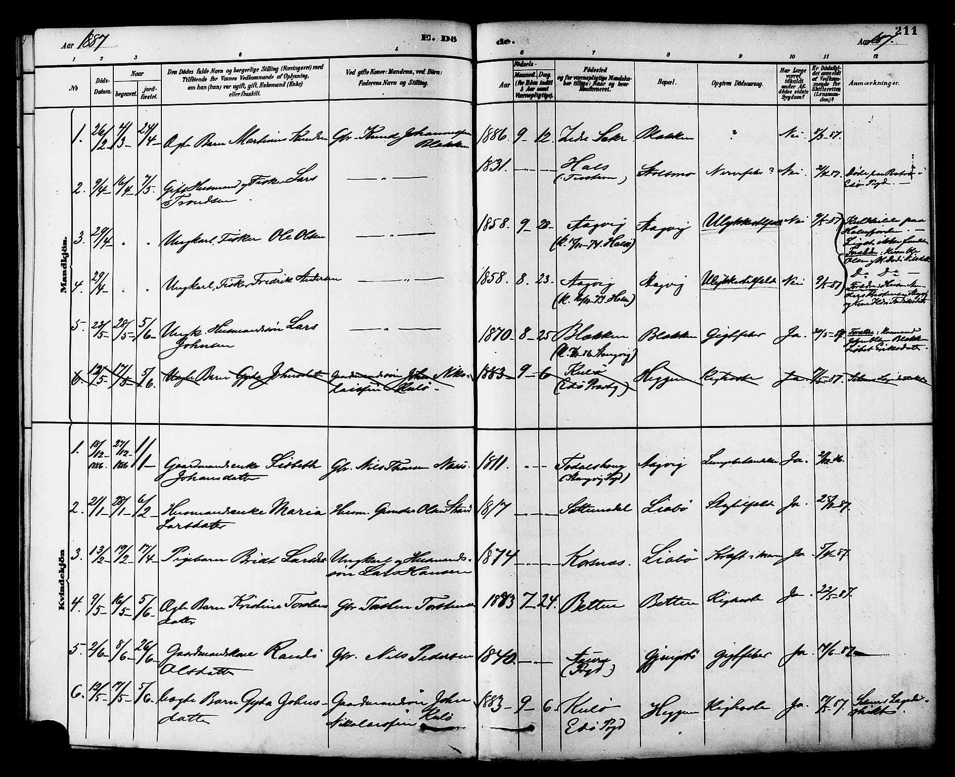 Ministerialprotokoller, klokkerbøker og fødselsregistre - Møre og Romsdal, SAT/A-1454/576/L0885: Parish register (official) no. 576A03, 1880-1898, p. 211