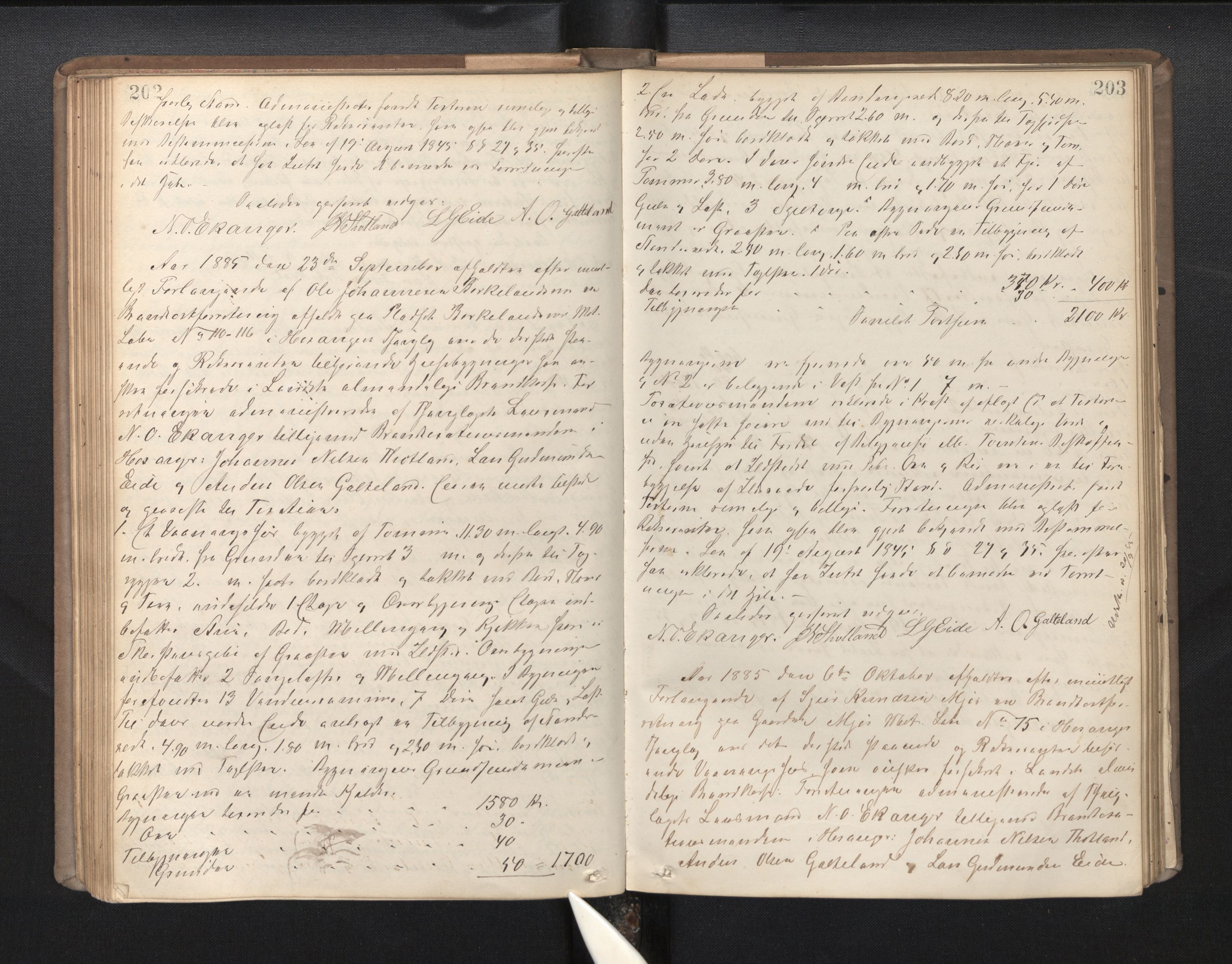 Lensmannen i Hosanger, AV/SAB-A-33001/0012/L0002: Branntakstprotokoll, 1880-1892, p. 202-203