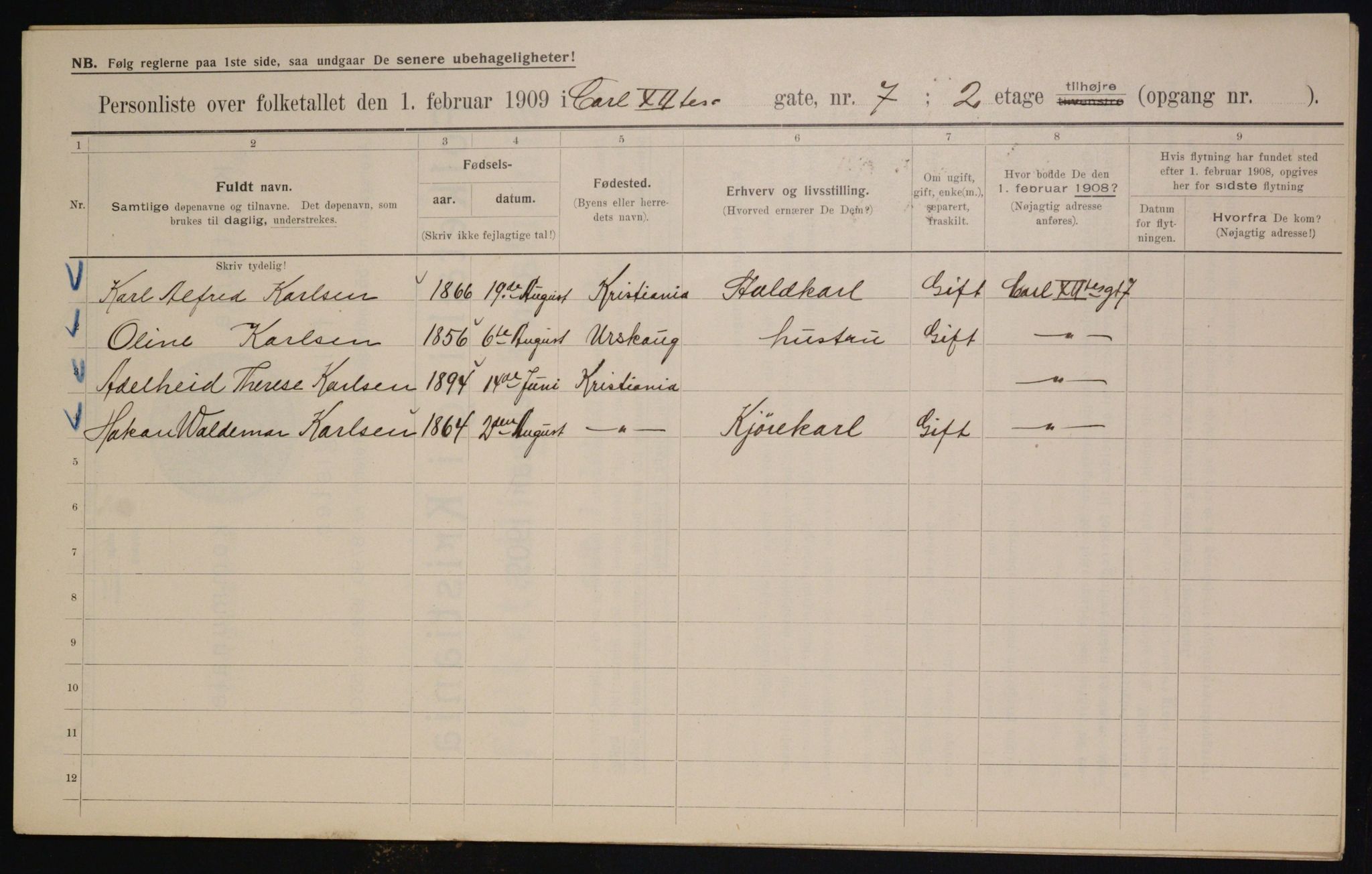 OBA, Municipal Census 1909 for Kristiania, 1909, p. 44121