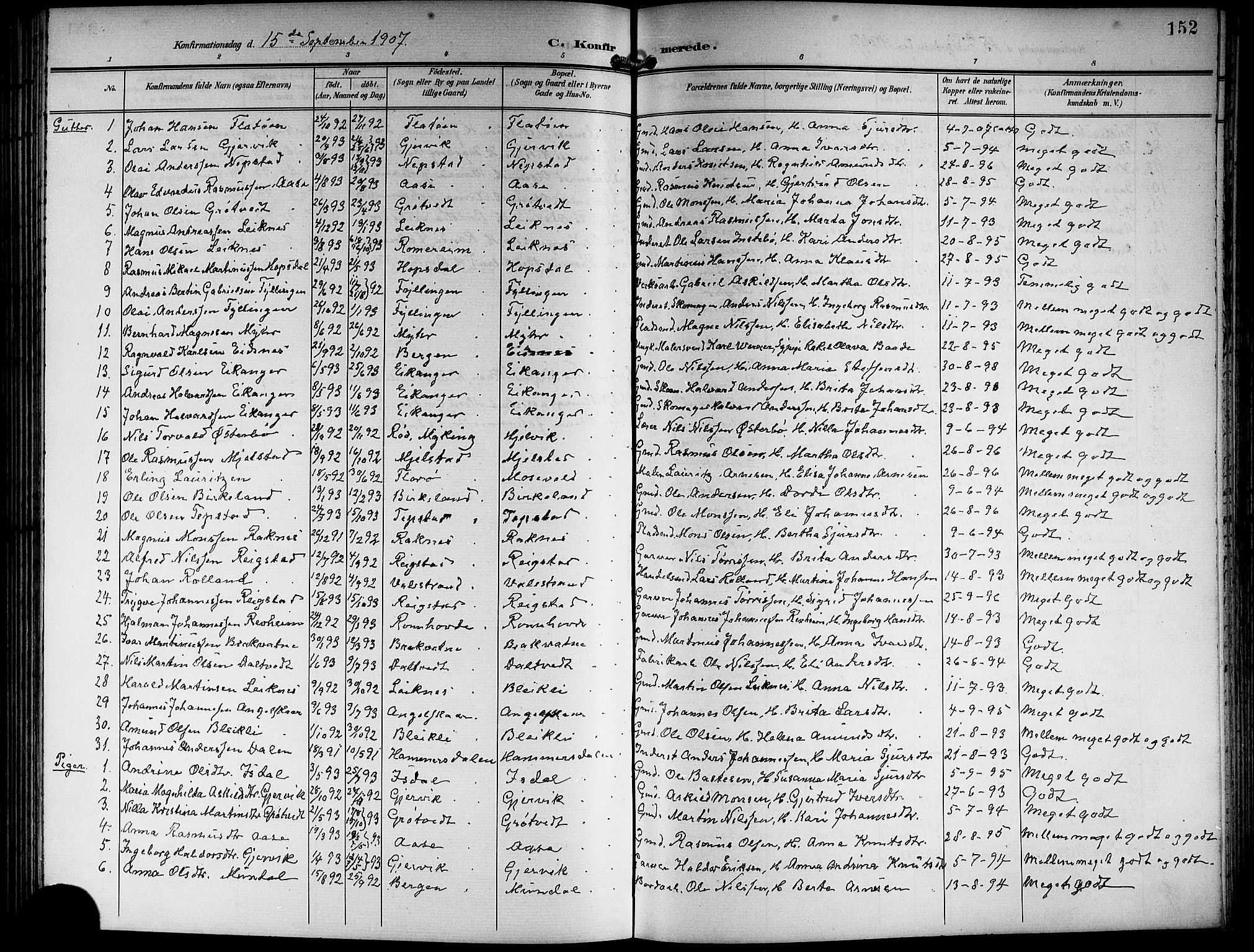 Hamre sokneprestembete, SAB/A-75501/H/Ha/Hab: Parish register (copy) no. B 4, 1898-1919, p. 152