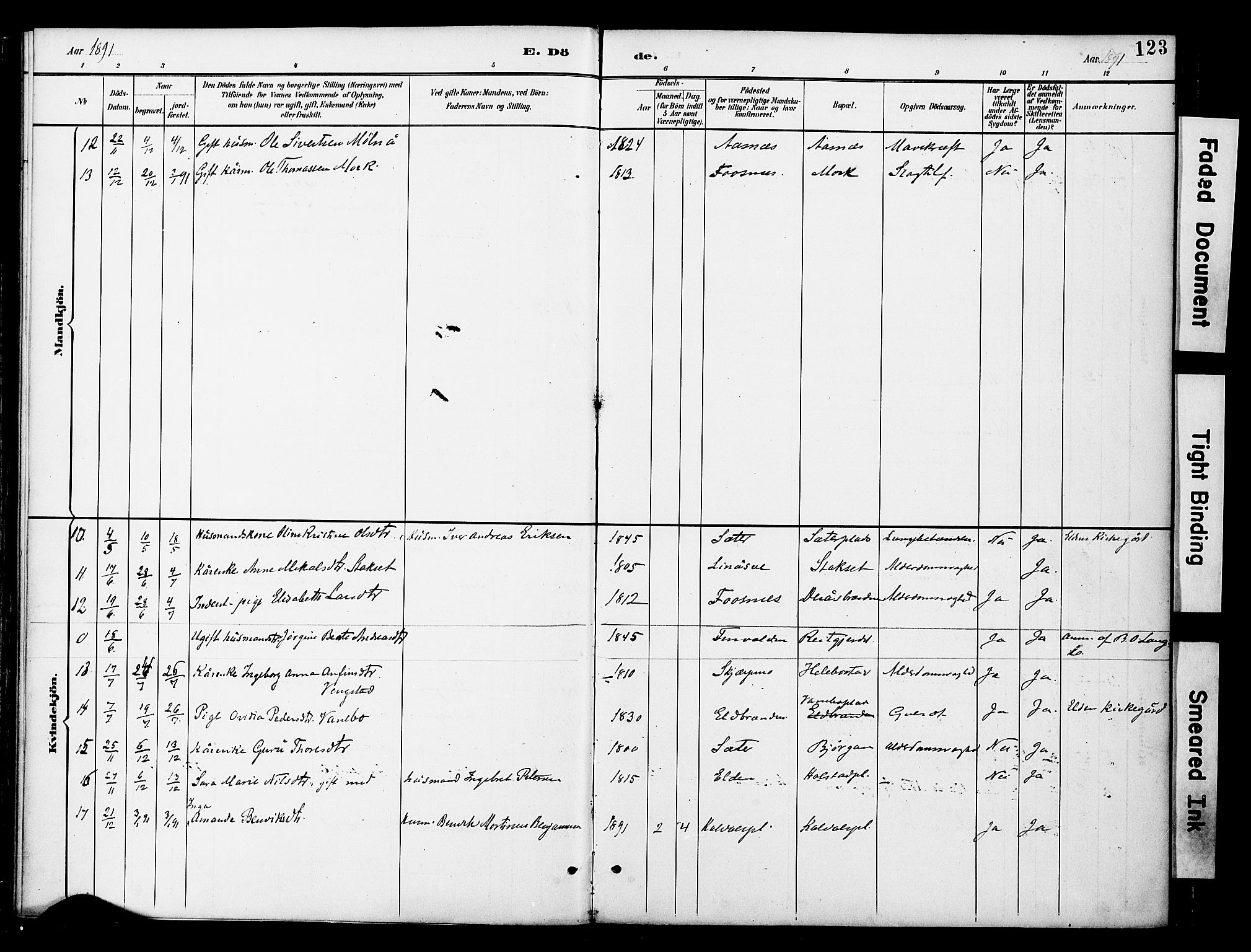 Ministerialprotokoller, klokkerbøker og fødselsregistre - Nord-Trøndelag, AV/SAT-A-1458/742/L0409: Parish register (official) no. 742A02, 1891-1905, p. 123