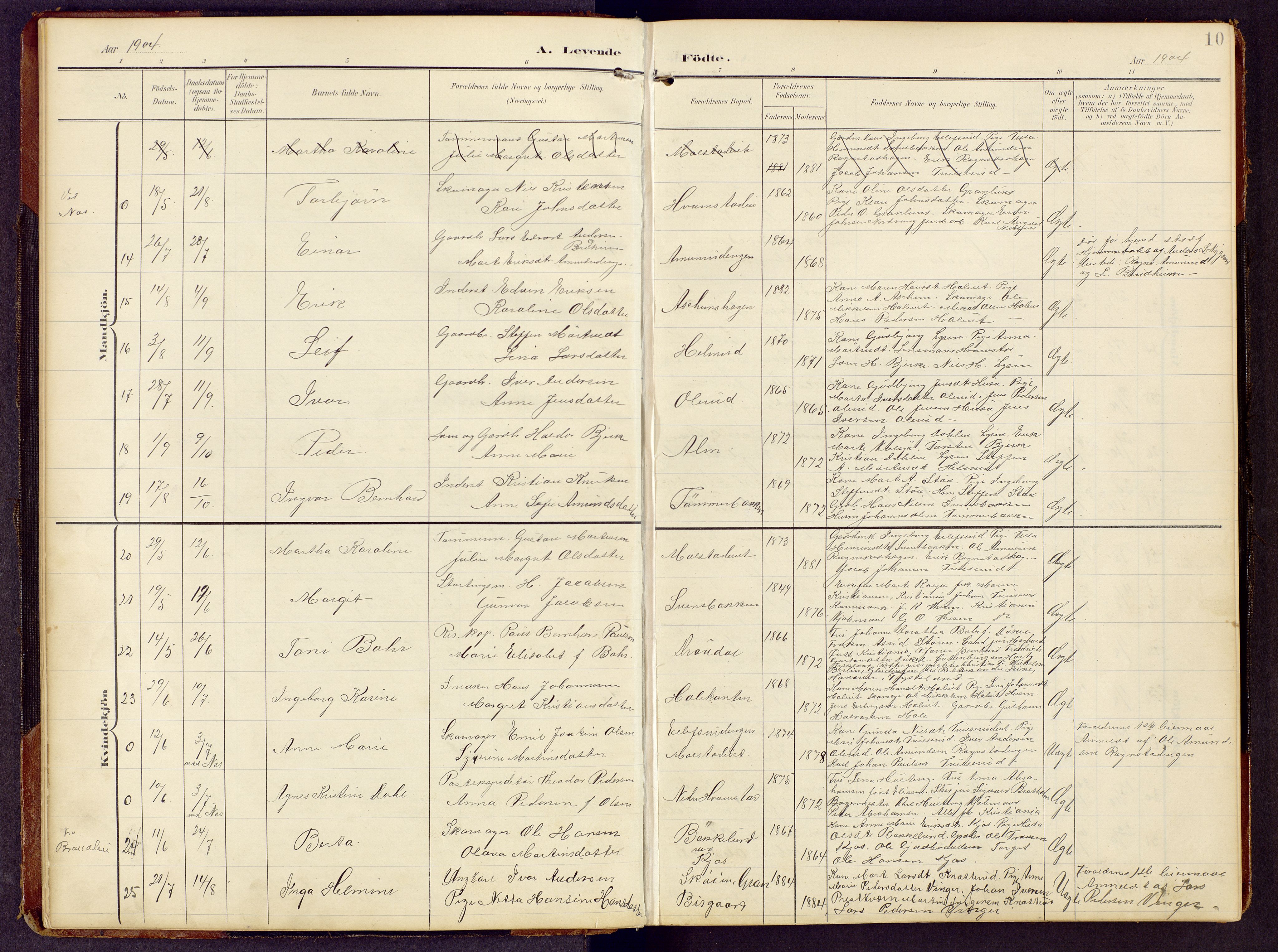 Brandbu prestekontor, AV/SAH-PREST-114/H/Ha/Hab/L0009: Parish register (copy) no. 9, 1903-1916, p. 10