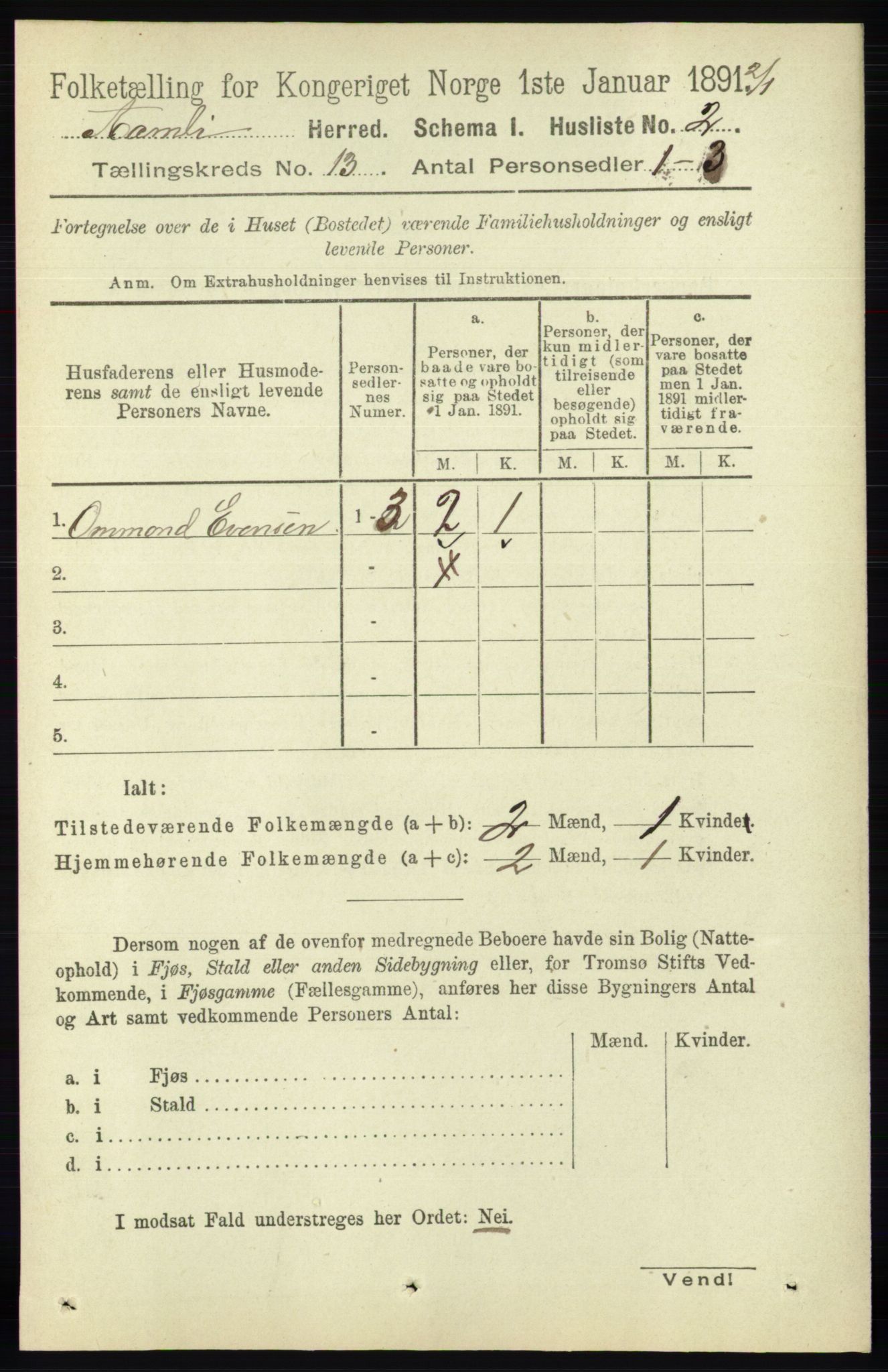 RA, 1891 census for 0929 Åmli, 1891, p. 2133