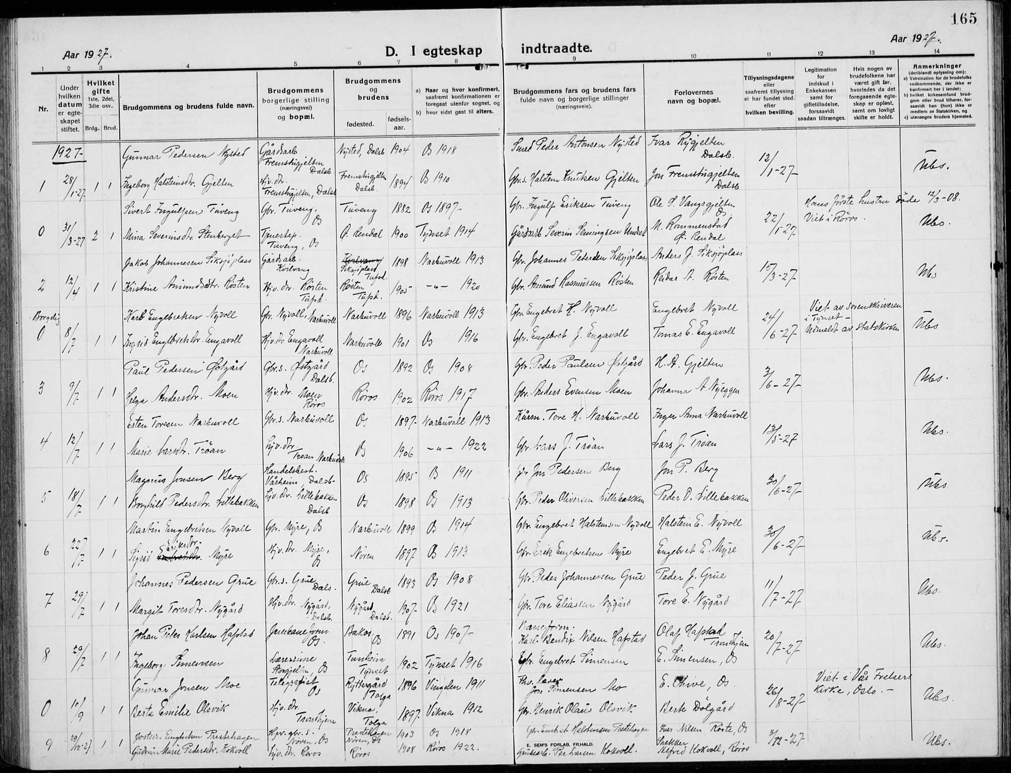 Tolga prestekontor, AV/SAH-PREST-062/L/L0014: Parish register (copy) no. 14, 1913-1936, p. 165