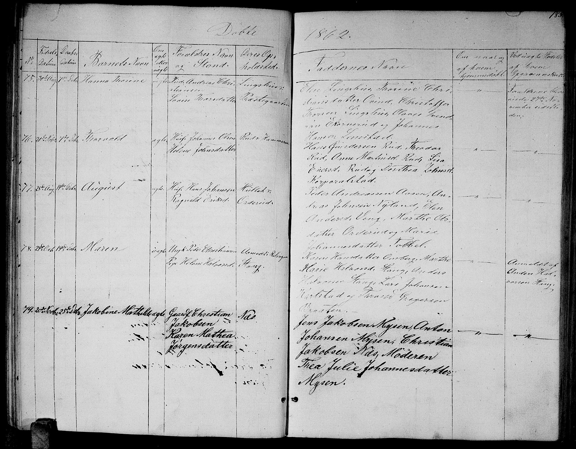 Enebakk prestekontor Kirkebøker, AV/SAO-A-10171c/G/Ga/L0004: Parish register (copy) no. I 4, 1850-1866, p. 185