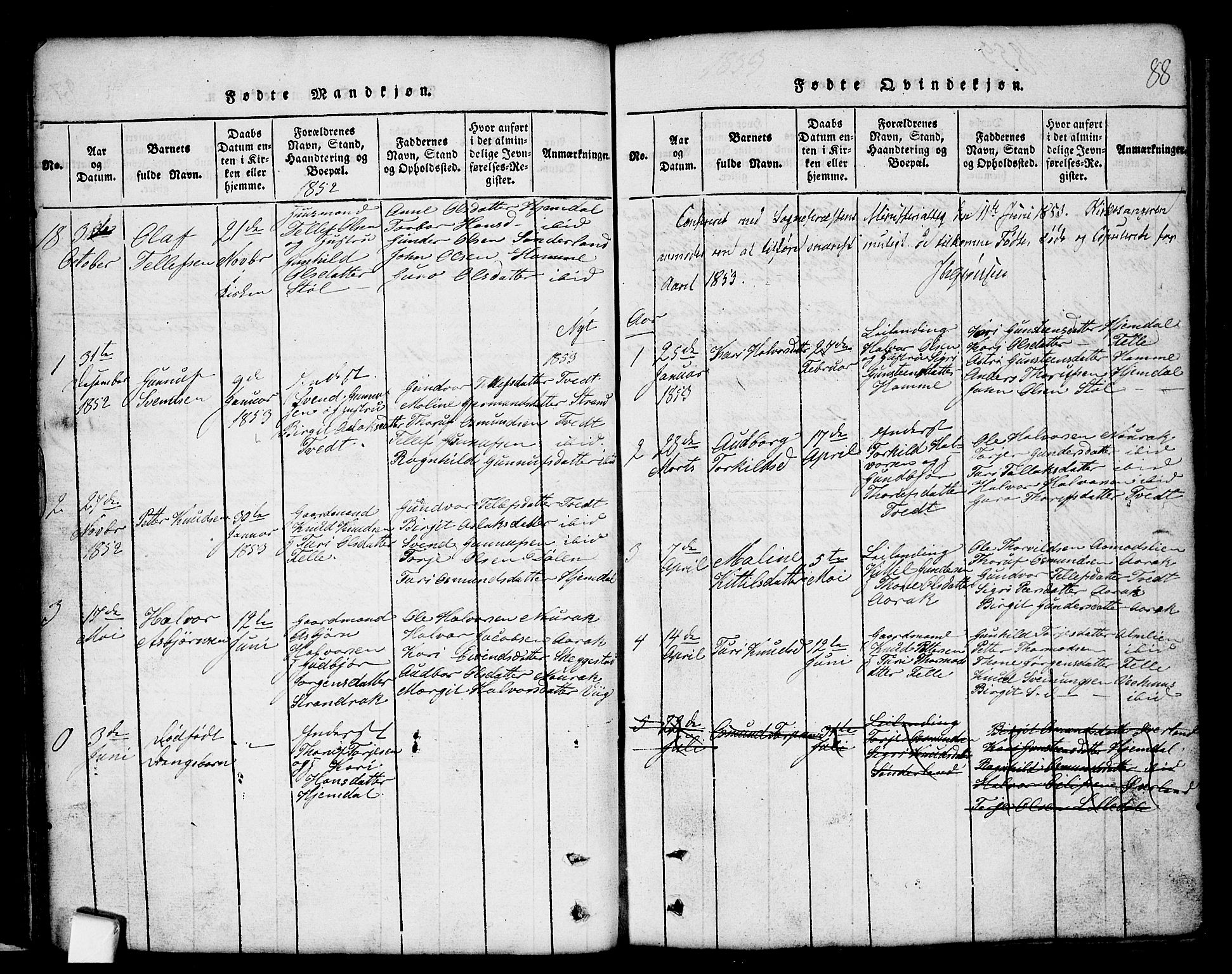 Nissedal kirkebøker, SAKO/A-288/G/Gb/L0001: Parish register (copy) no. II 1, 1814-1862, p. 88