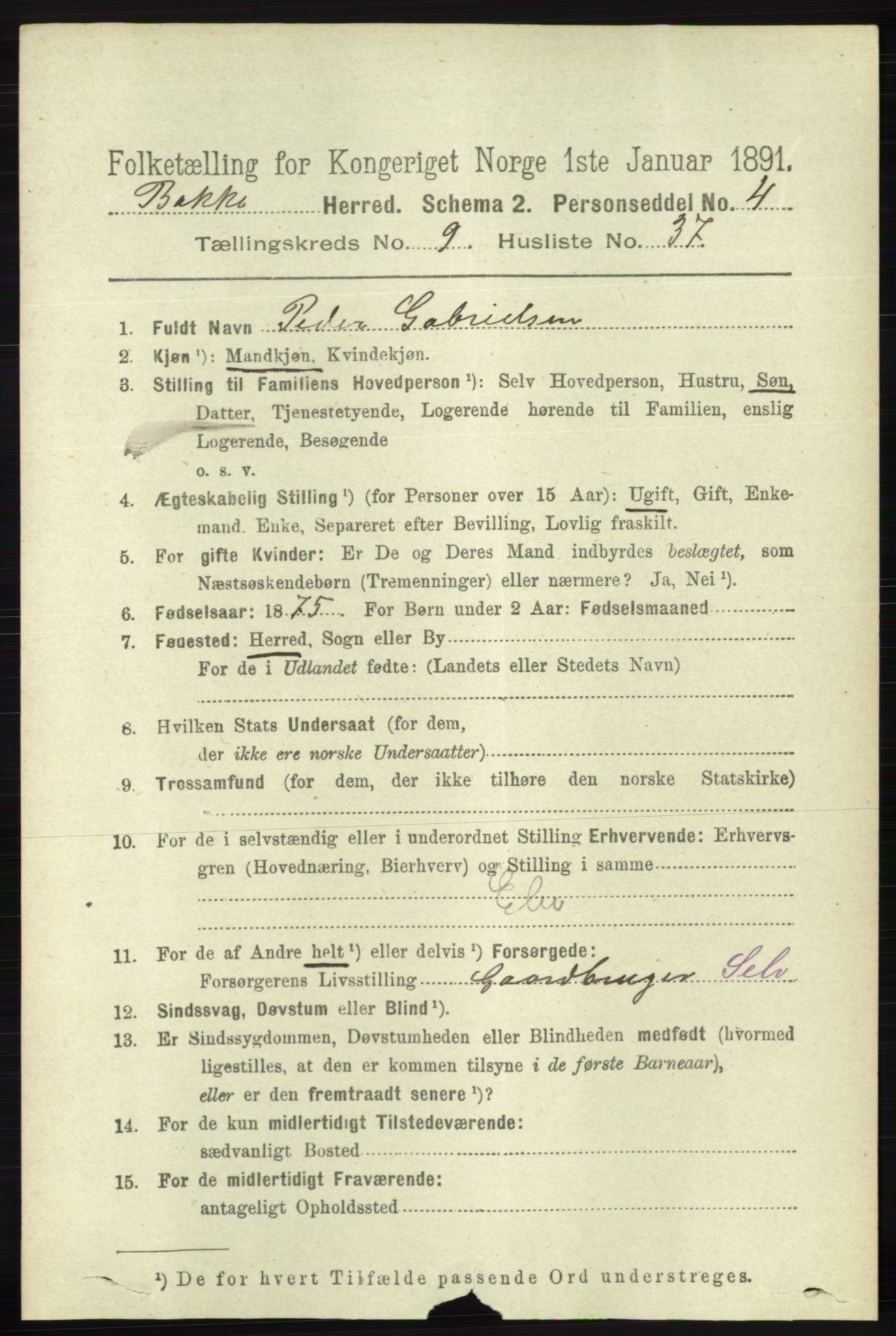 RA, 1891 census for 1045 Bakke, 1891, p. 1957