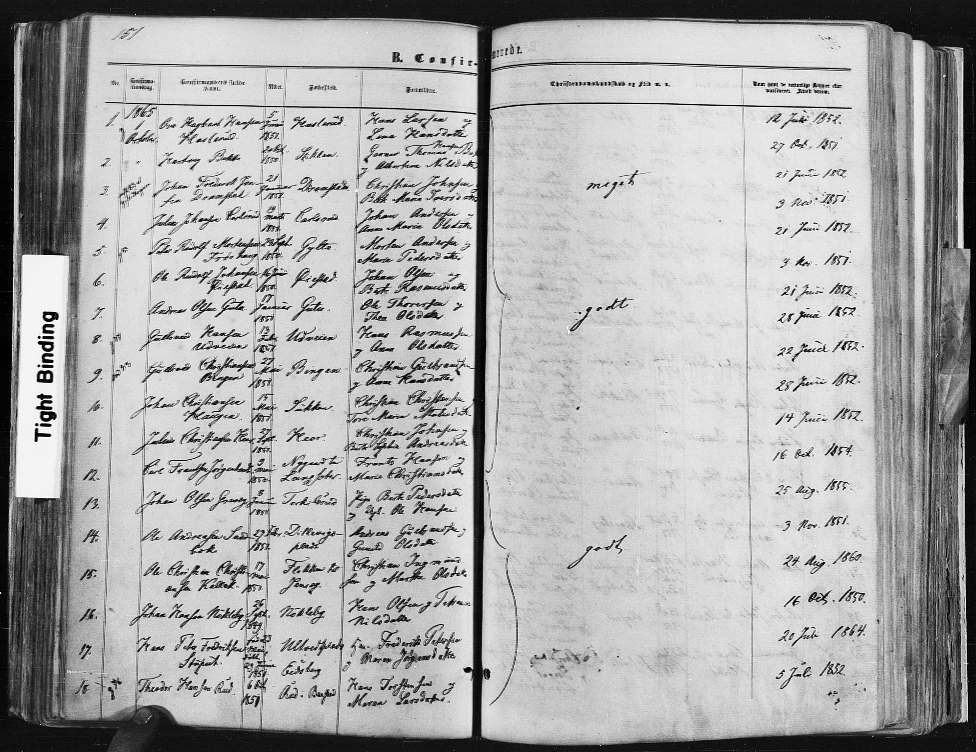 Trøgstad prestekontor Kirkebøker, AV/SAO-A-10925/F/Fa/L0009: Parish register (official) no. I 9, 1865-1877, p. 151