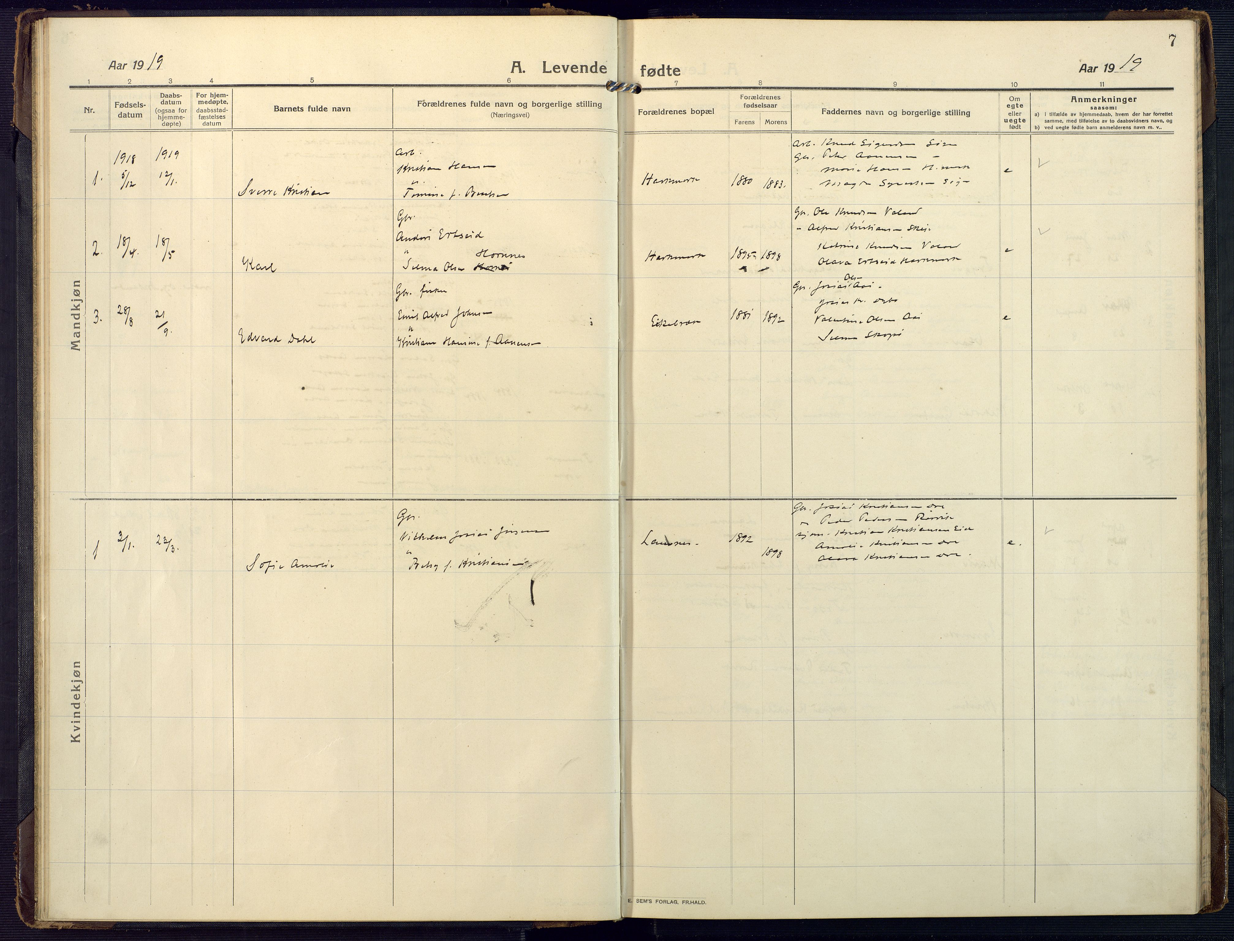 Mandal sokneprestkontor, AV/SAK-1111-0030/F/Fa/Fab/L0003: Parish register (official) no. A 3, 1913-1933, p. 7