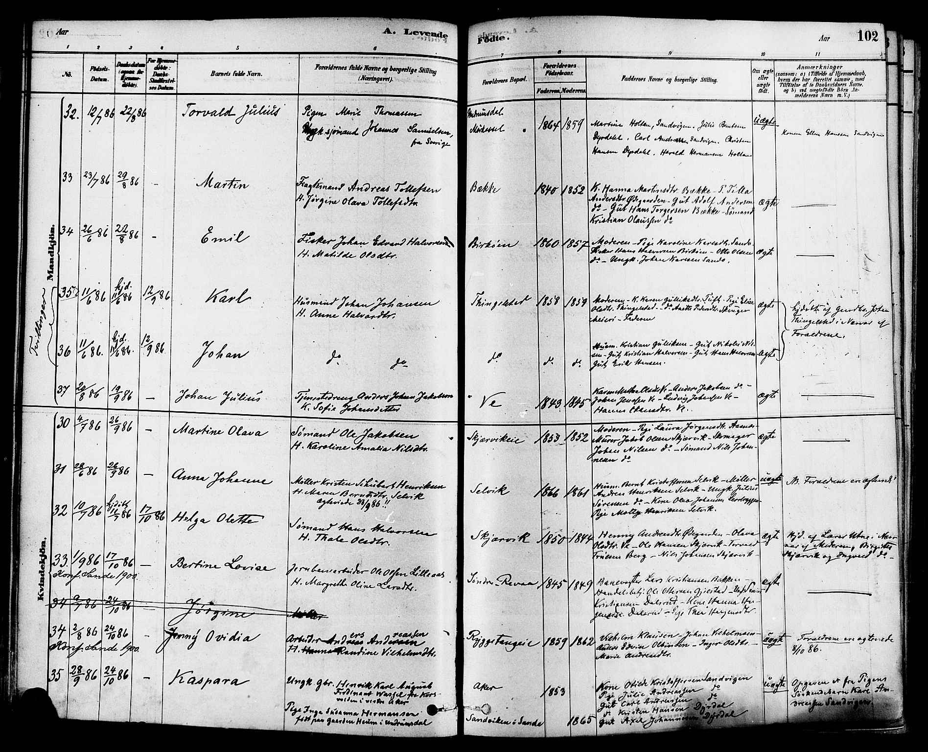 Sande Kirkebøker, AV/SAKO-A-53/F/Fa/L0006: Parish register (official) no. 6, 1878-1888, p. 102