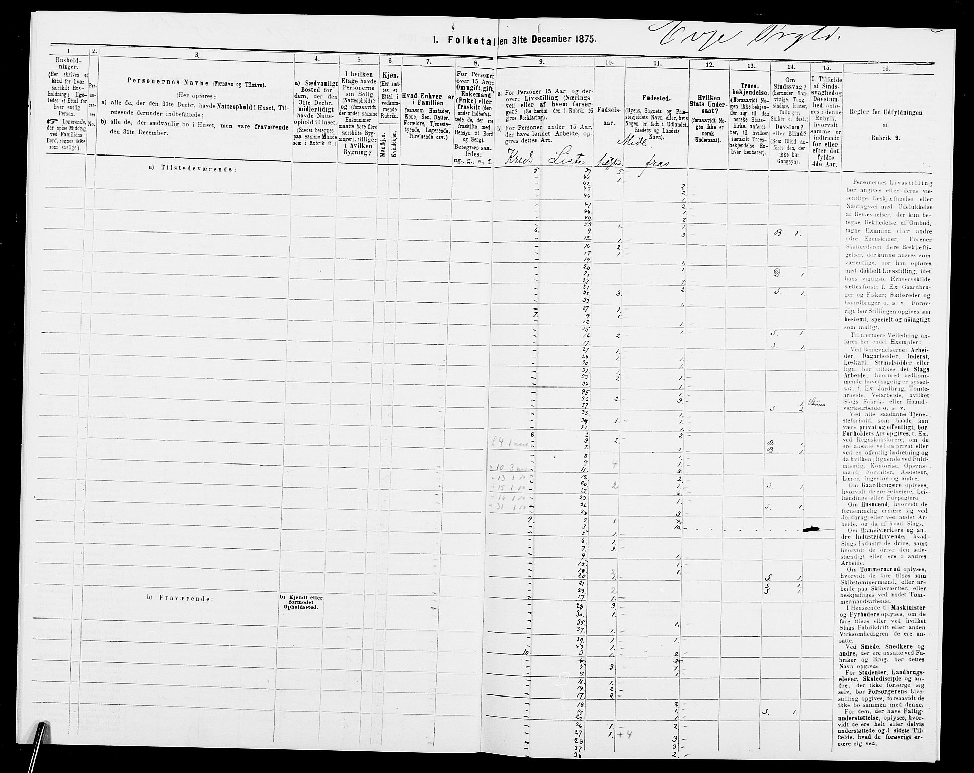 SAK, 1875 census for 0934P Evje, 1875, p. 17