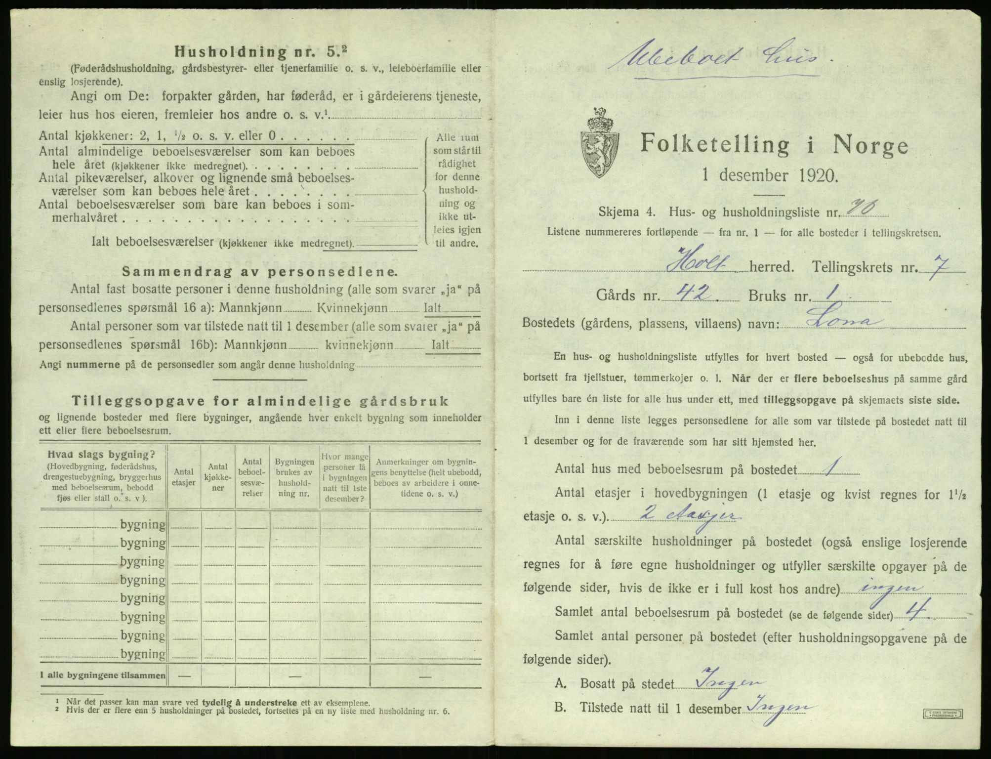 SAK, 1920 census for Holt, 1920, p. 722