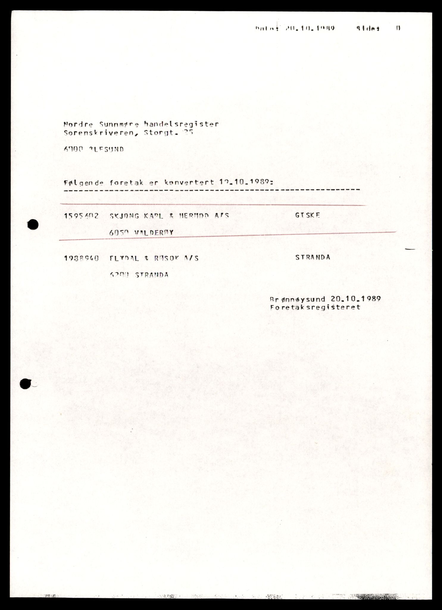 Nordre Sunnmøre sorenskriveri, AV/SAT-A-0006/2/J/Jd/Jde/L0046: Bilag. Aksjeselskap, Sk-So, 1944-1990, p. 1