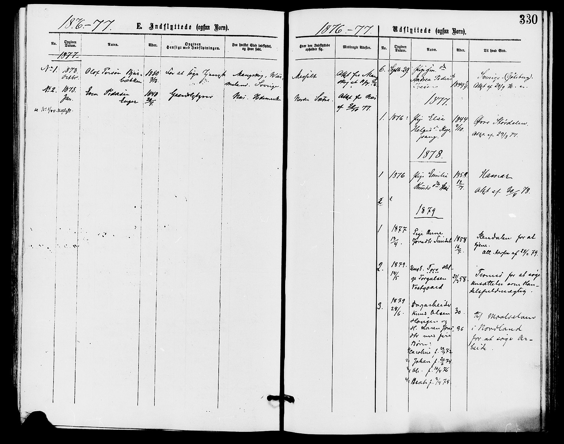 Stor-Elvdal prestekontor, SAH/PREST-052/H/Ha/Haa/L0001: Parish register (official) no. 1, 1871-1882, p. 330