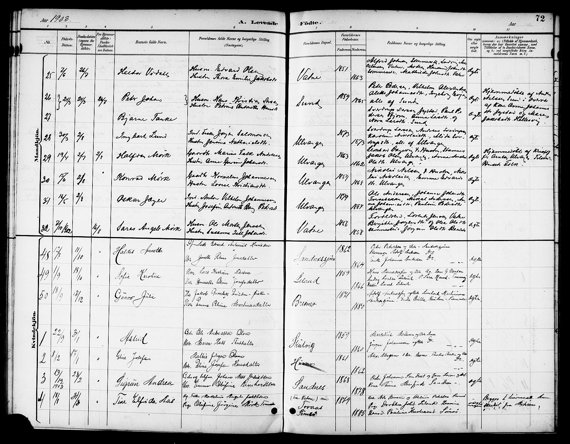 Ministerialprotokoller, klokkerbøker og fødselsregistre - Nordland, SAT/A-1459/831/L0478: Parish register (copy) no. 831C05, 1892-1909, p. 72