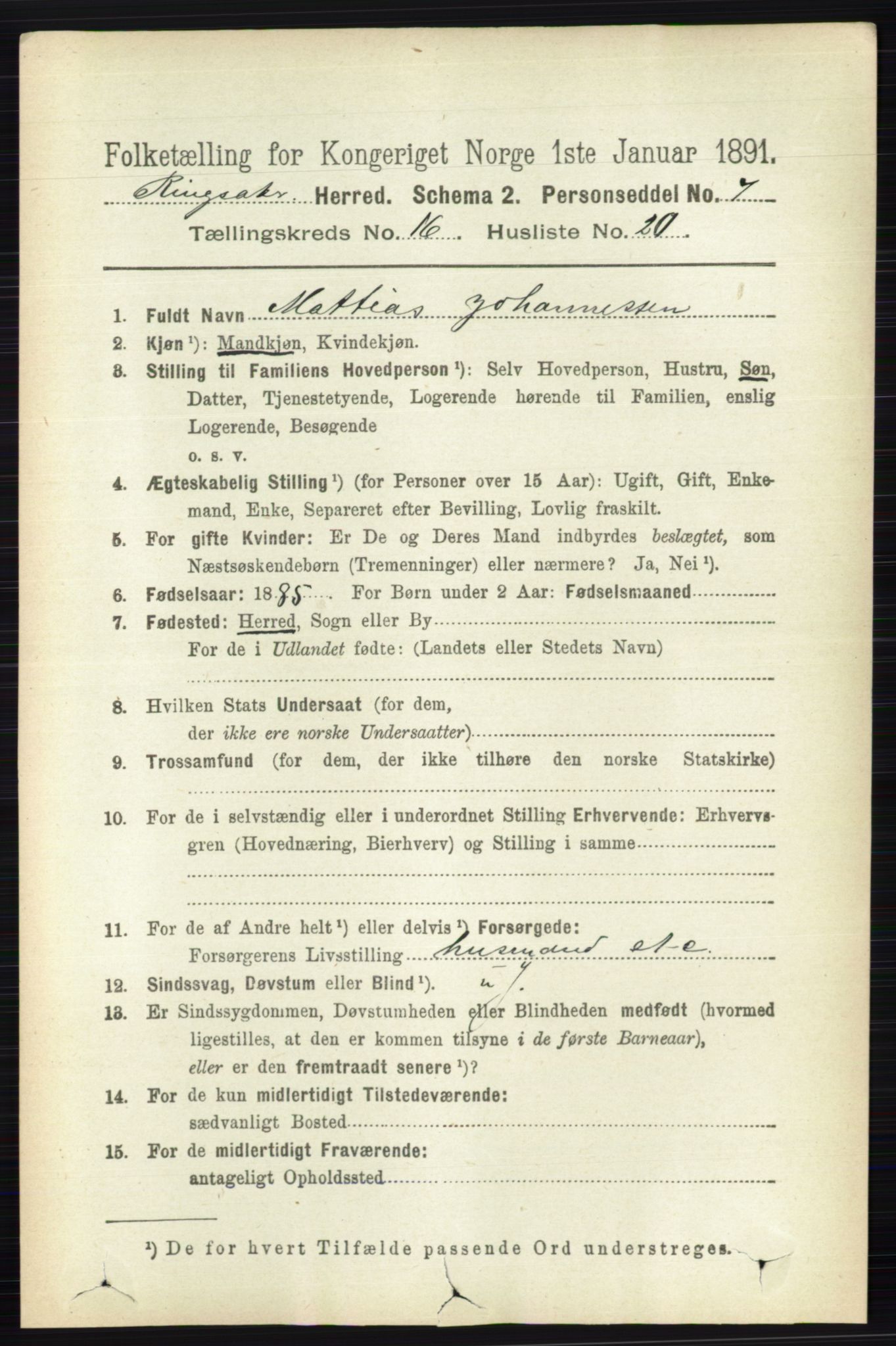 RA, 1891 census for 0412 Ringsaker, 1891, p. 9213