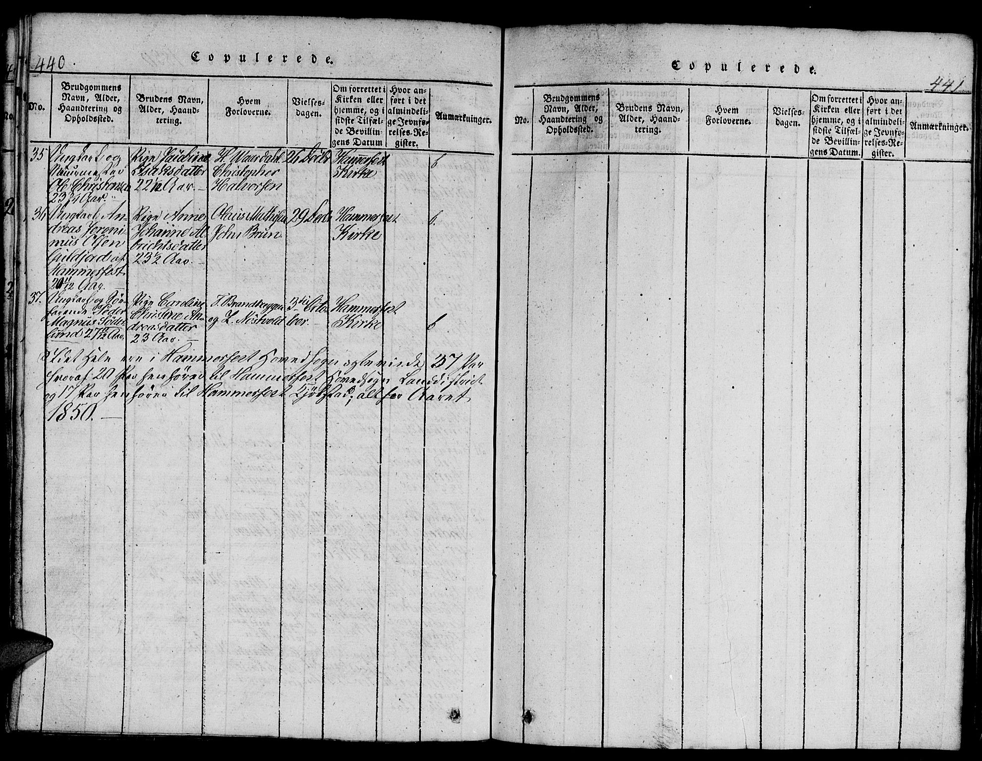 Hammerfest sokneprestkontor, AV/SATØ-S-1347/H/Hb/L0001.klokk: Parish register (copy) no. 1, 1822-1850, p. 440-441