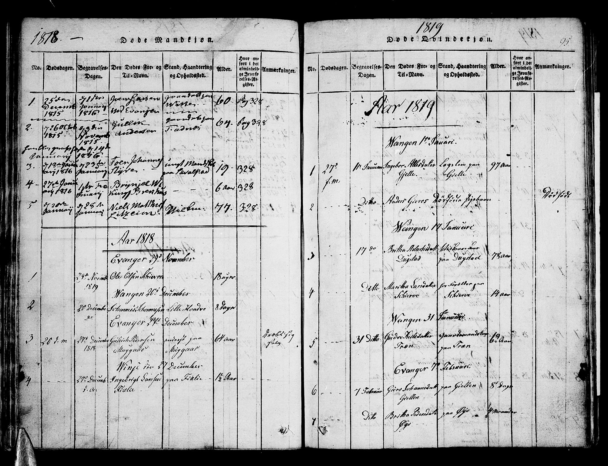 Voss sokneprestembete, AV/SAB-A-79001/H/Haa: Parish register (official) no. A 11, 1816-1827, p. 95