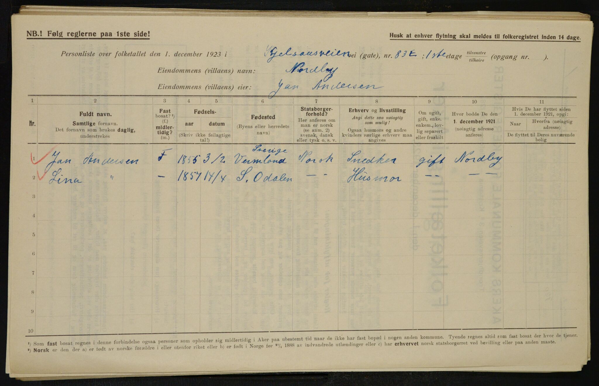 , Municipal Census 1923 for Aker, 1923, p. 13549