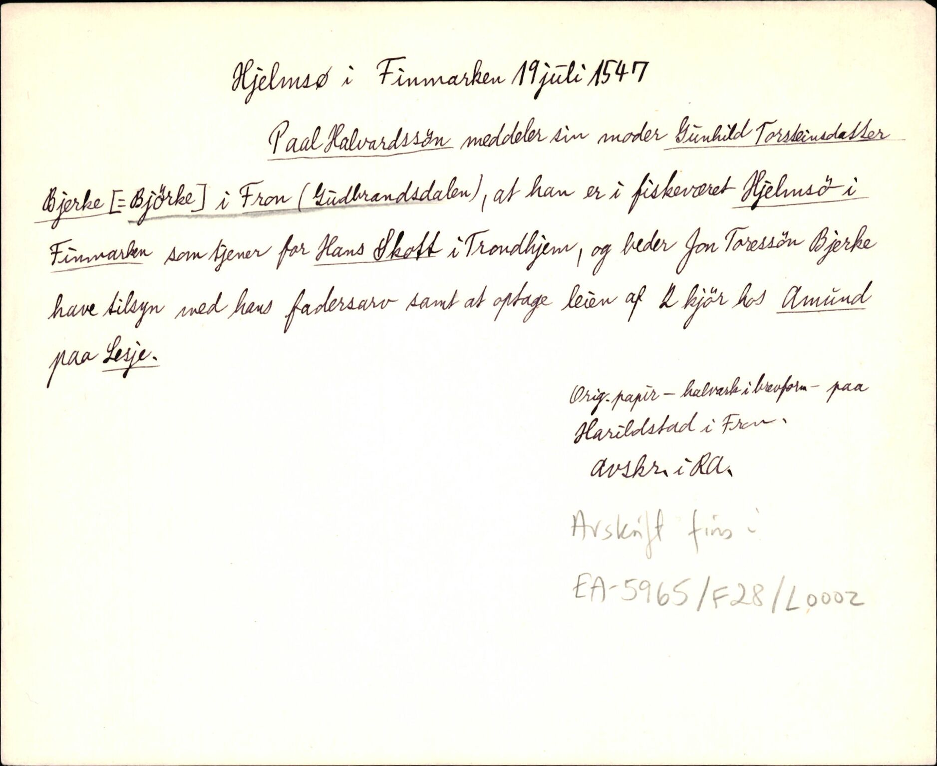 Riksarkivets diplomsamling, AV/RA-EA-5965/F35/F35d/L0001: Innlånte diplomer, seddelregister, 1316-1591, p. 293