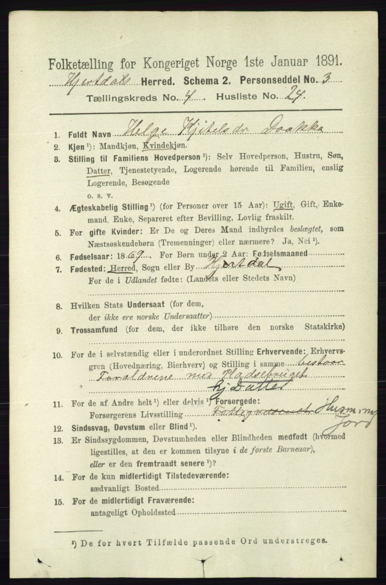 RA, 1891 census for 0827 Hjartdal, 1891, p. 1513