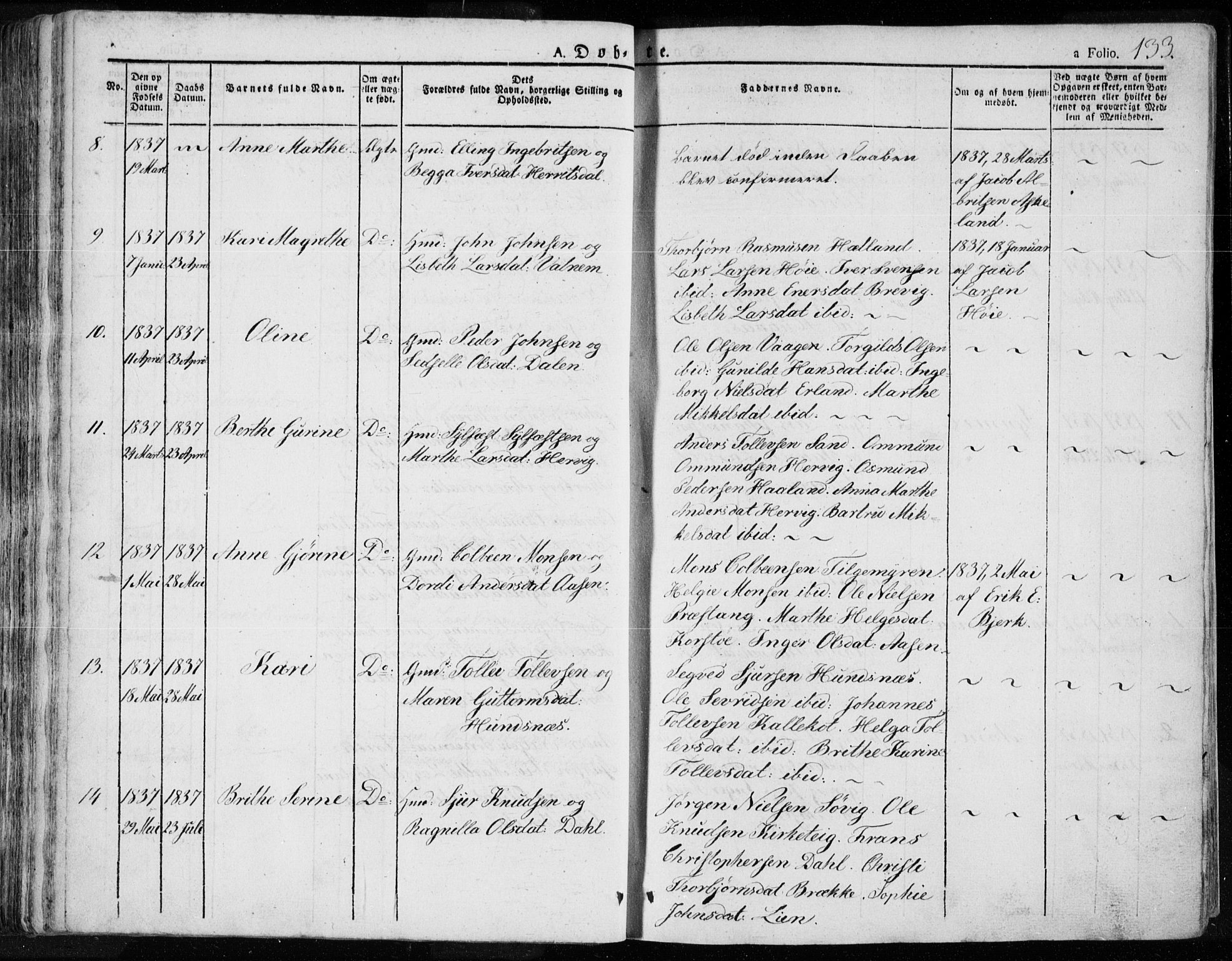 Tysvær sokneprestkontor, AV/SAST-A -101864/H/Ha/Haa/L0001: Parish register (official) no. A 1.1, 1831-1856, p. 133