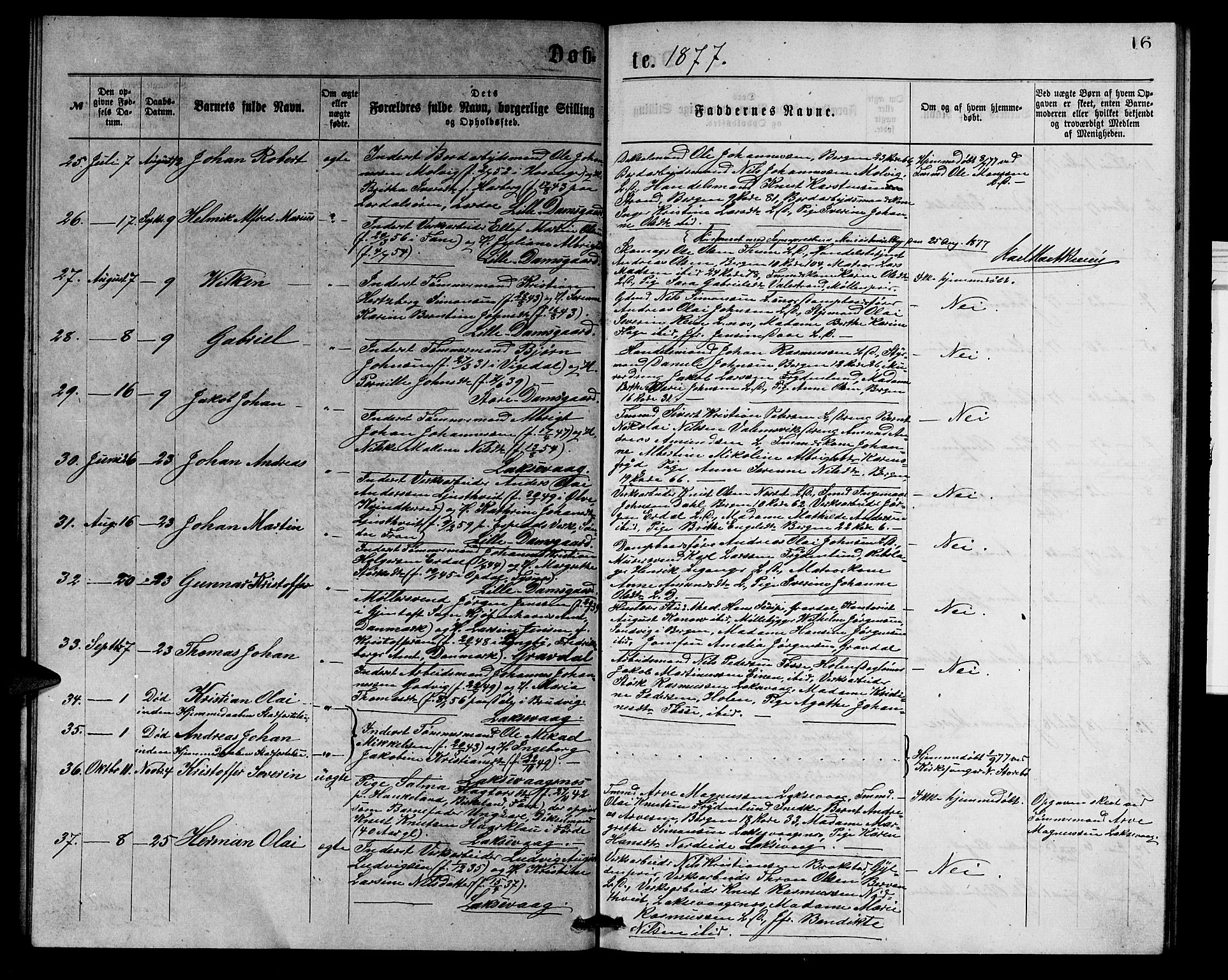 Laksevåg Sokneprestembete, SAB/A-76501/H/Ha/Hab/Haba/L0001: Parish register (copy) no. A 1, 1875-1877, p. 16