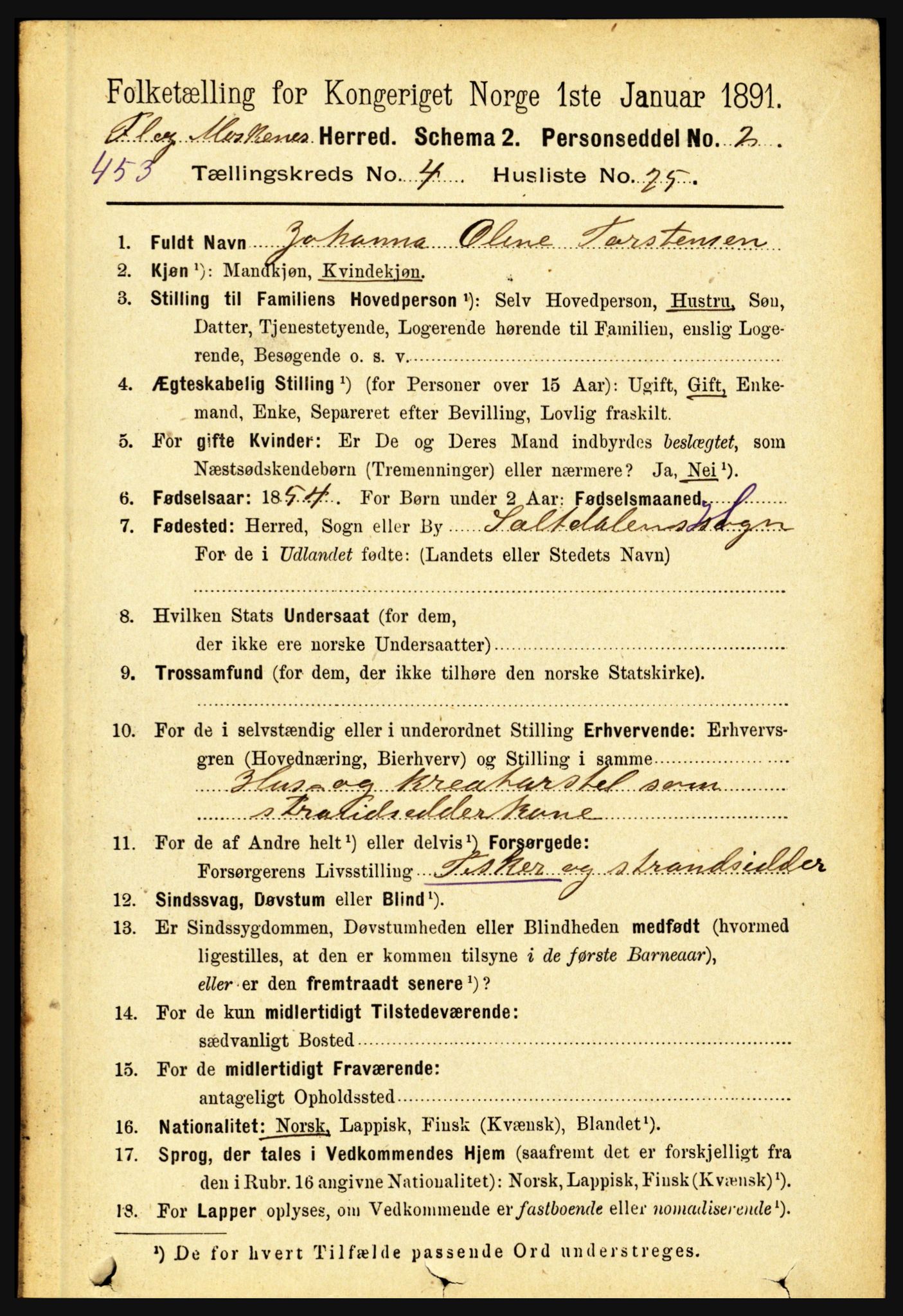 RA, 1891 census for 1859 Flakstad, 1891, p. 2069