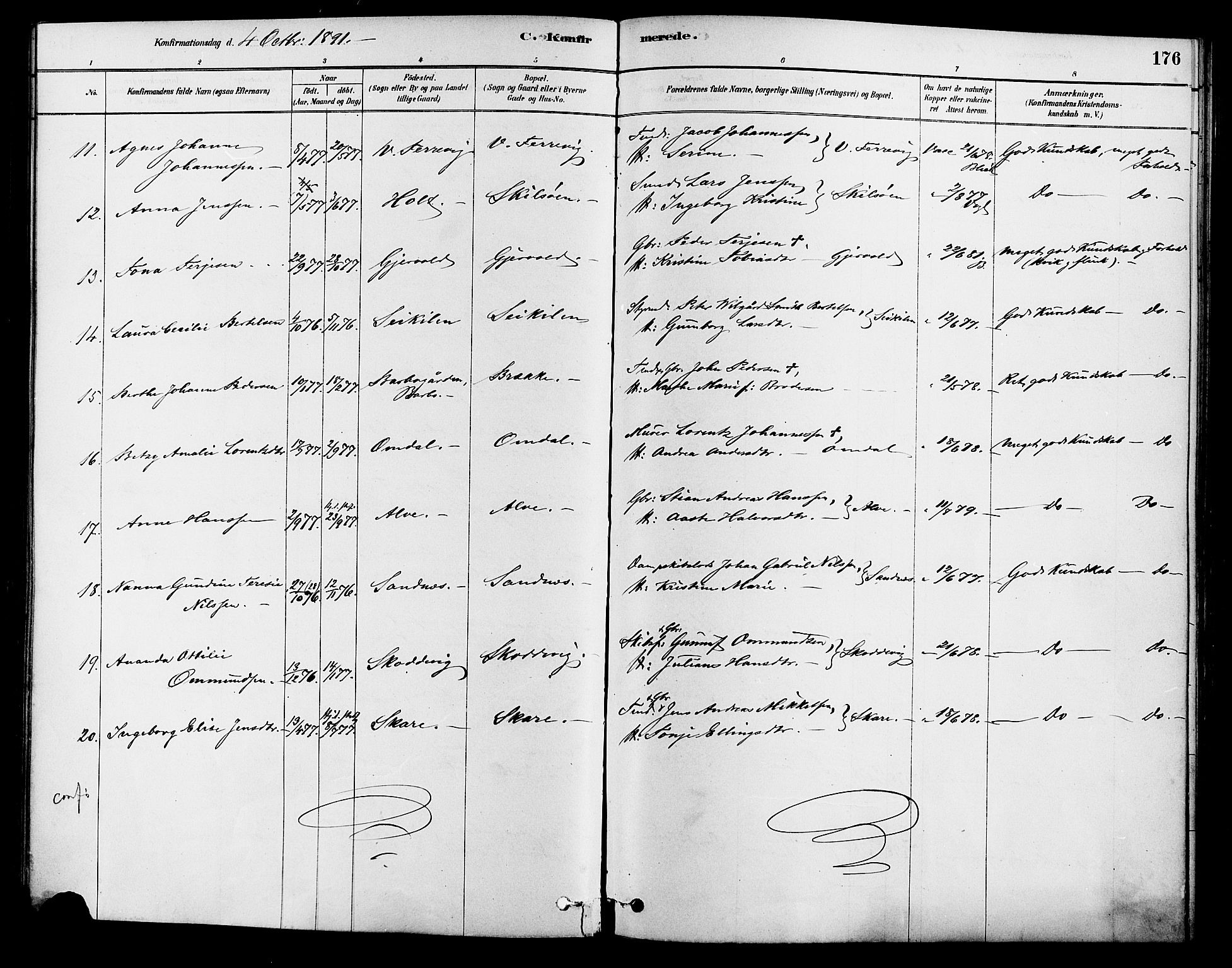 Tromøy sokneprestkontor, AV/SAK-1111-0041/F/Fa/L0009: Parish register (official) no. A 9, 1878-1896, p. 176