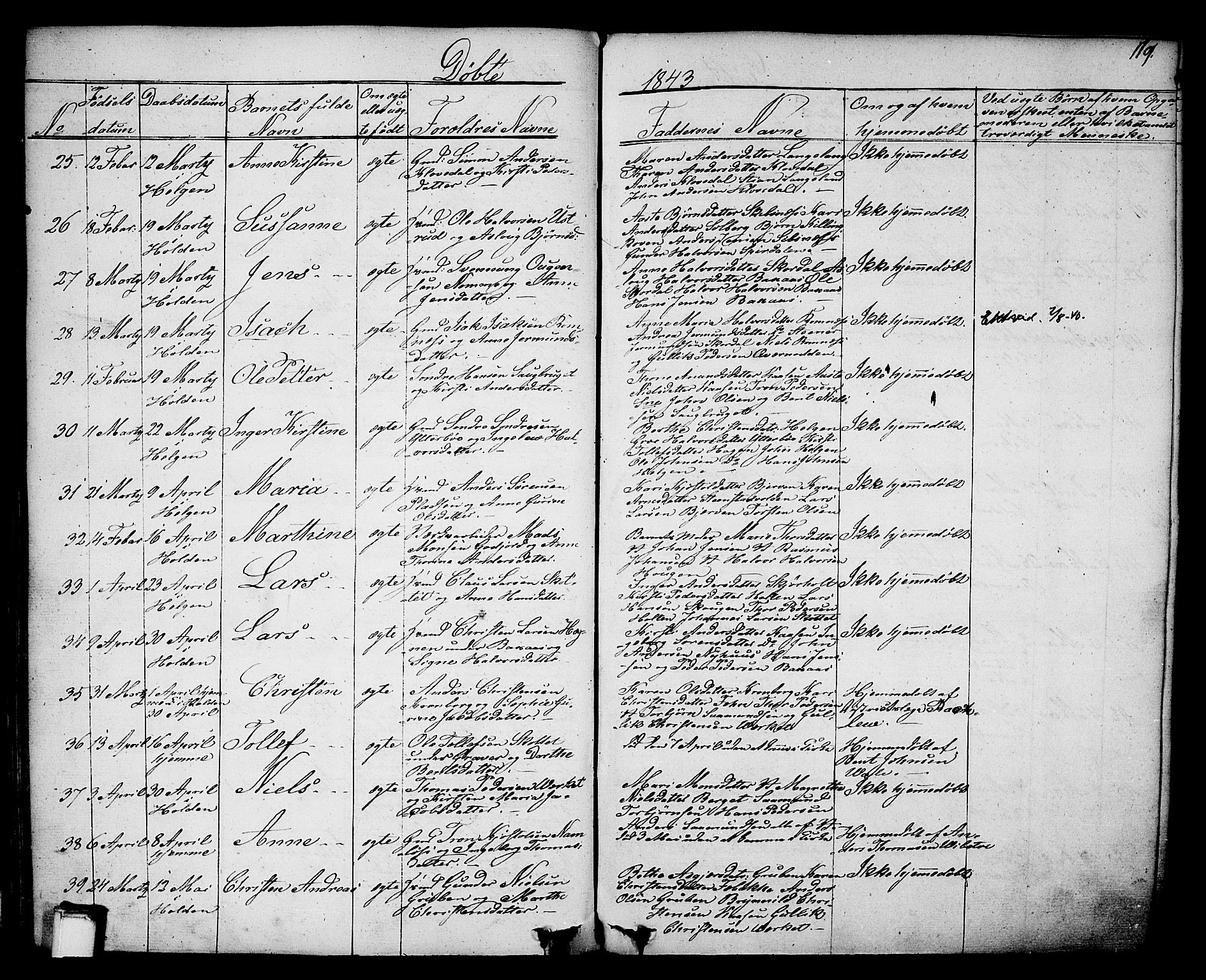 Holla kirkebøker, SAKO/A-272/F/Fa/L0004: Parish register (official) no. 4, 1830-1848, p. 119