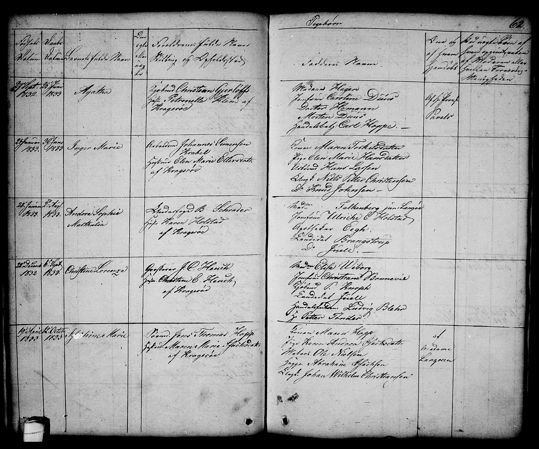 Kragerø kirkebøker, AV/SAKO-A-278/G/Ga/L0003: Parish register (copy) no. 3, 1832-1852, p. 62