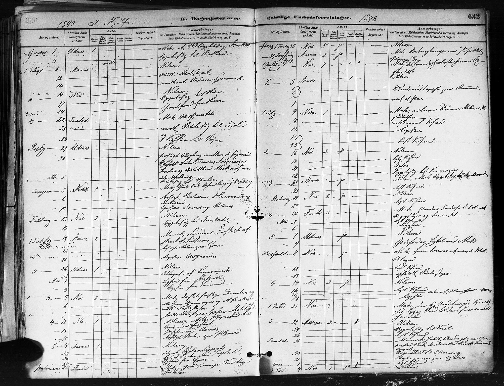 Nes prestekontor Kirkebøker, AV/SAO-A-10410/F/Fa/L0010: Parish register (official) no. I 10, 1883-1898, p. 632