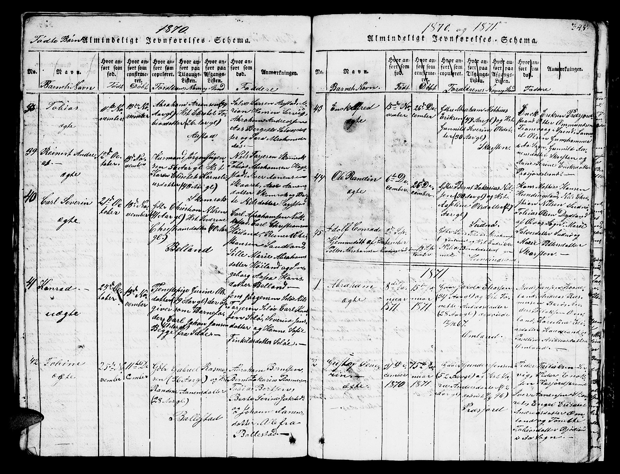 Lyngdal sokneprestkontor, SAK/1111-0029/F/Fb/Fba/L0001: Parish register (copy) no. B 1, 1816-1876, p. 348
