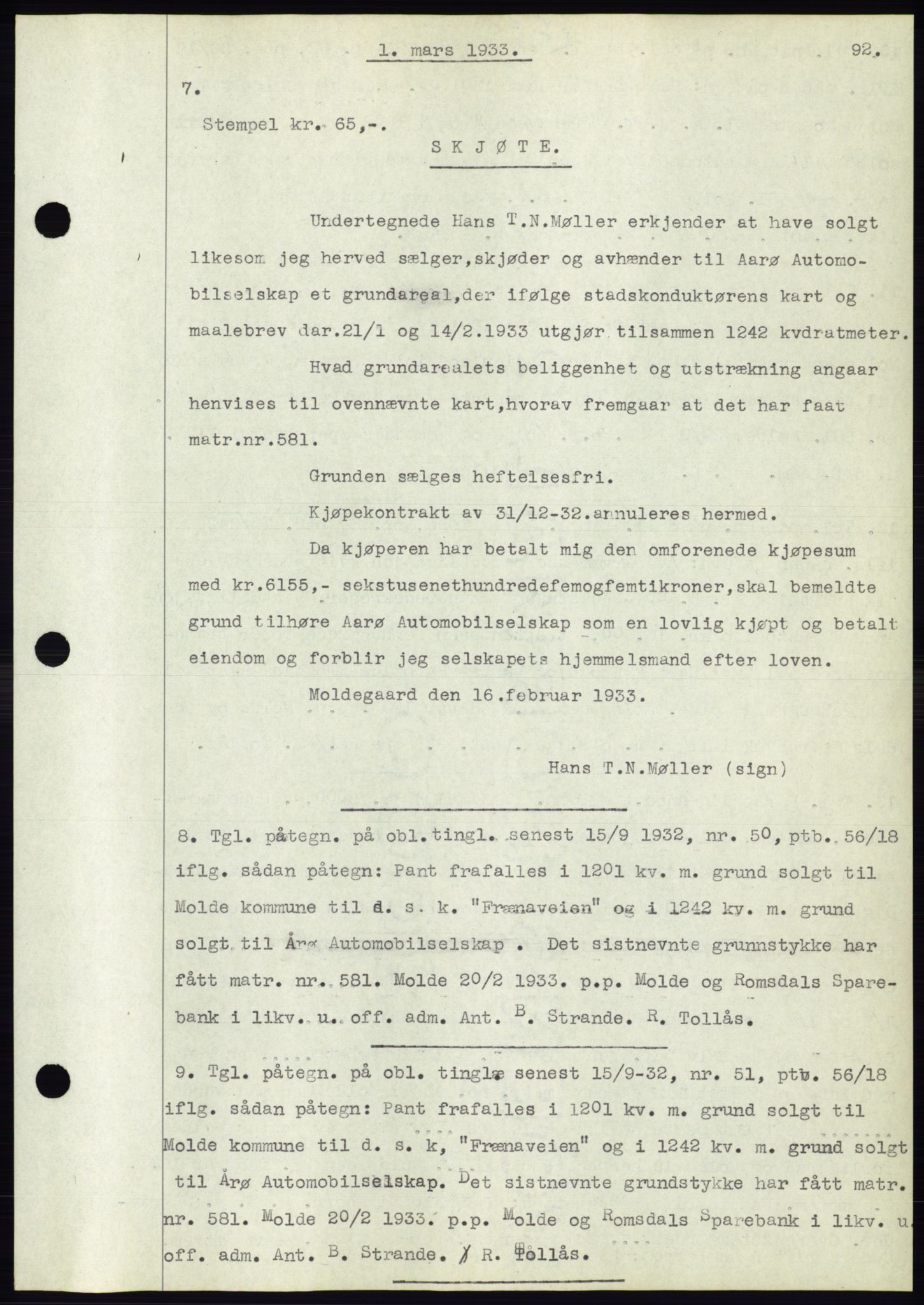 Molde byfogd, AV/SAT-A-0025/2/2C/L0012: Mortgage book no. 12, 1932-1935, Deed date: 01.03.1933