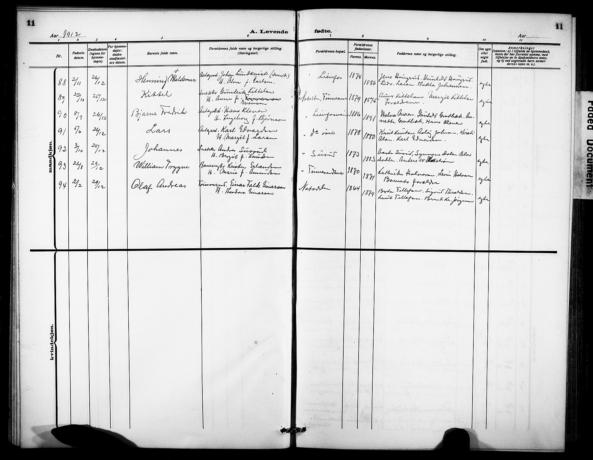 Notodden kirkebøker, AV/SAKO-A-290/G/Ga/L0001: Parish register (copy) no. 1, 1912-1923, p. 11