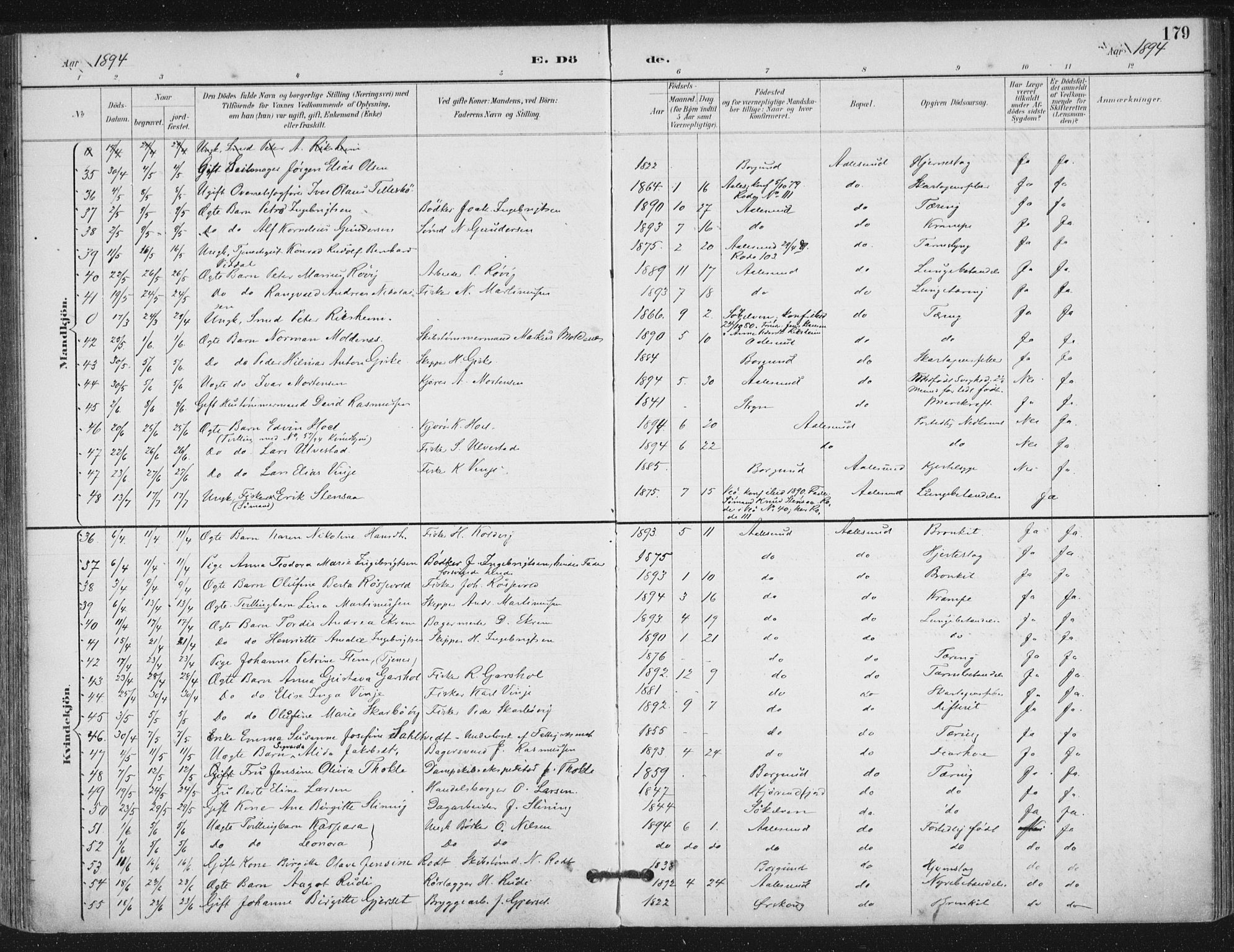 Ministerialprotokoller, klokkerbøker og fødselsregistre - Møre og Romsdal, AV/SAT-A-1454/529/L0457: Parish register (official) no. 529A07, 1894-1903, p. 179