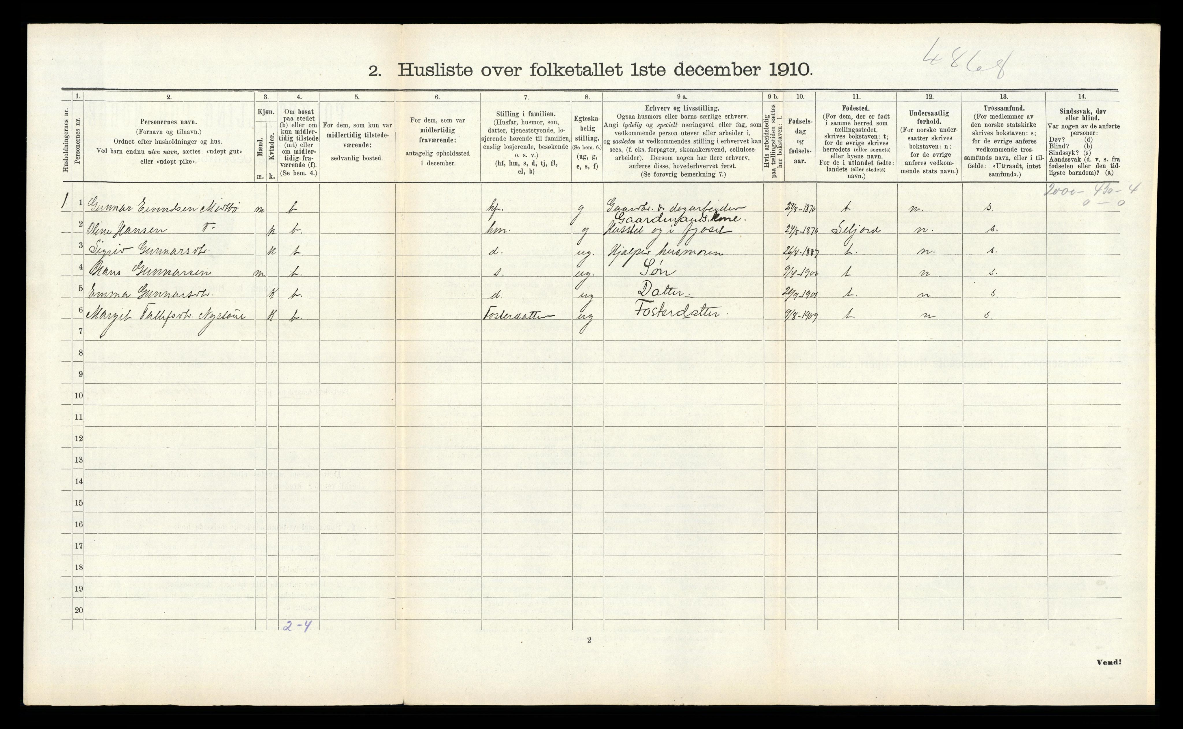 RA, 1910 census for Kviteseid, 1910, p. 651