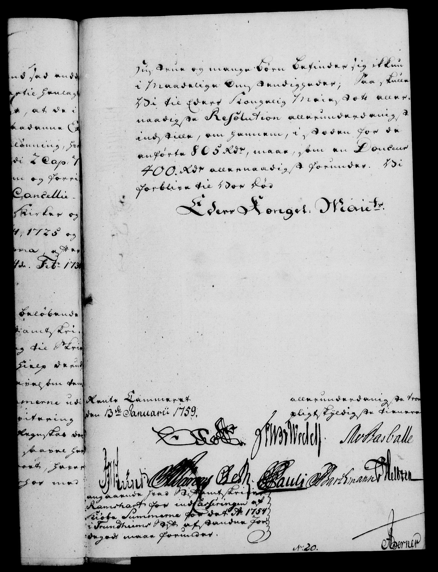 Rentekammeret, Kammerkanselliet, RA/EA-3111/G/Gf/Gfa/L0041: Norsk relasjons- og resolusjonsprotokoll (merket RK 52.41), 1759, p. 85