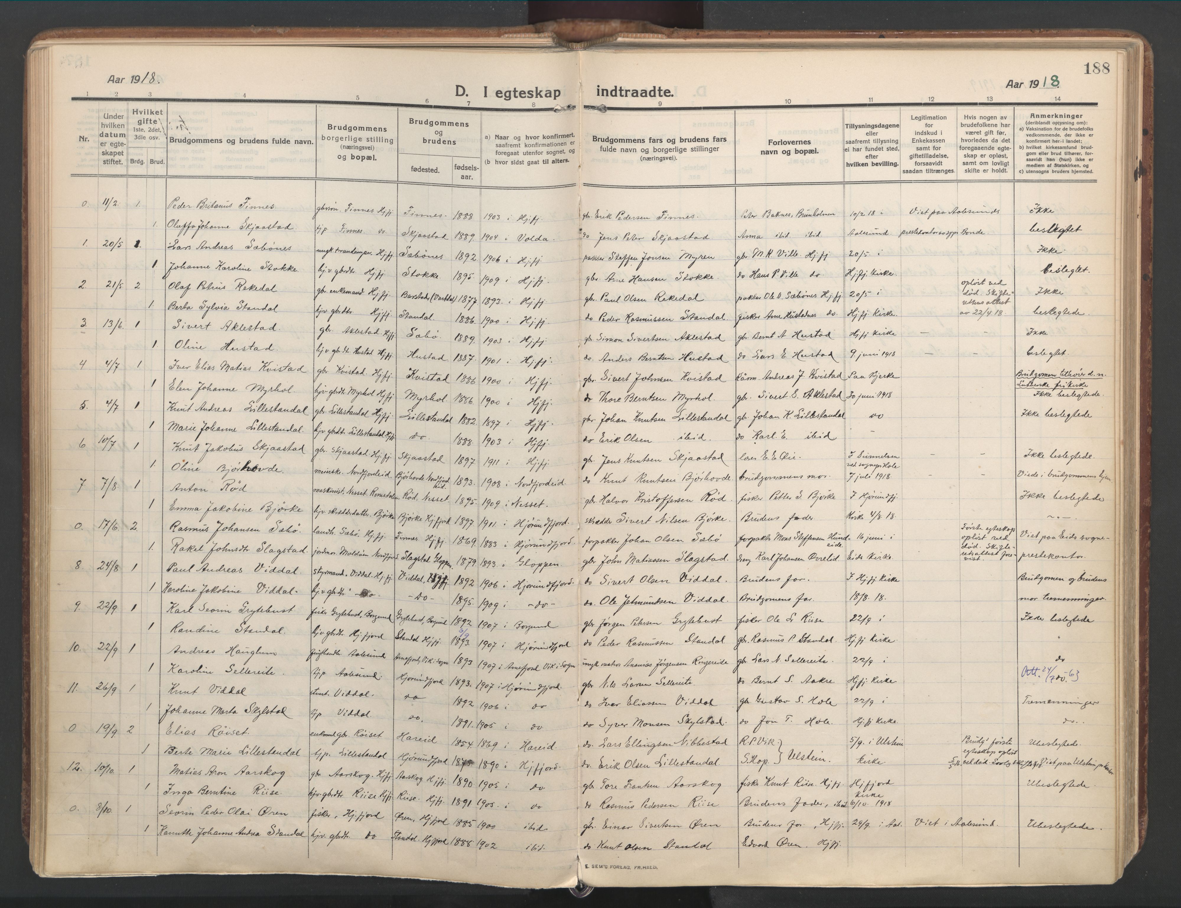 Ministerialprotokoller, klokkerbøker og fødselsregistre - Møre og Romsdal, SAT/A-1454/515/L0212: Parish register (official) no. 515A08, 1911-1935, p. 188