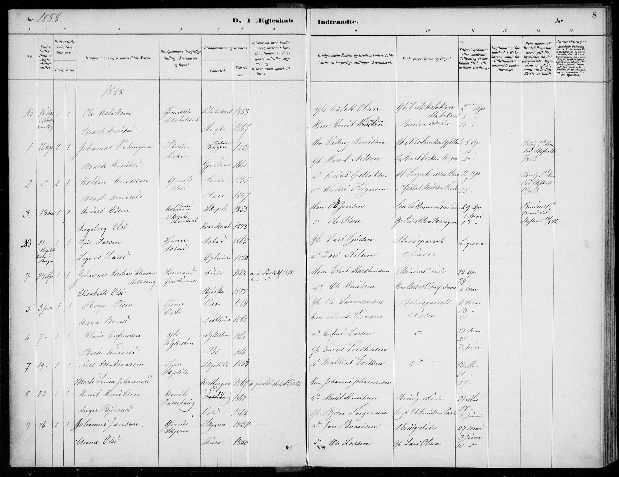 Voss sokneprestembete, SAB/A-79001/H/Haa: Parish register (official) no. C  1, 1887-1915, p. 8