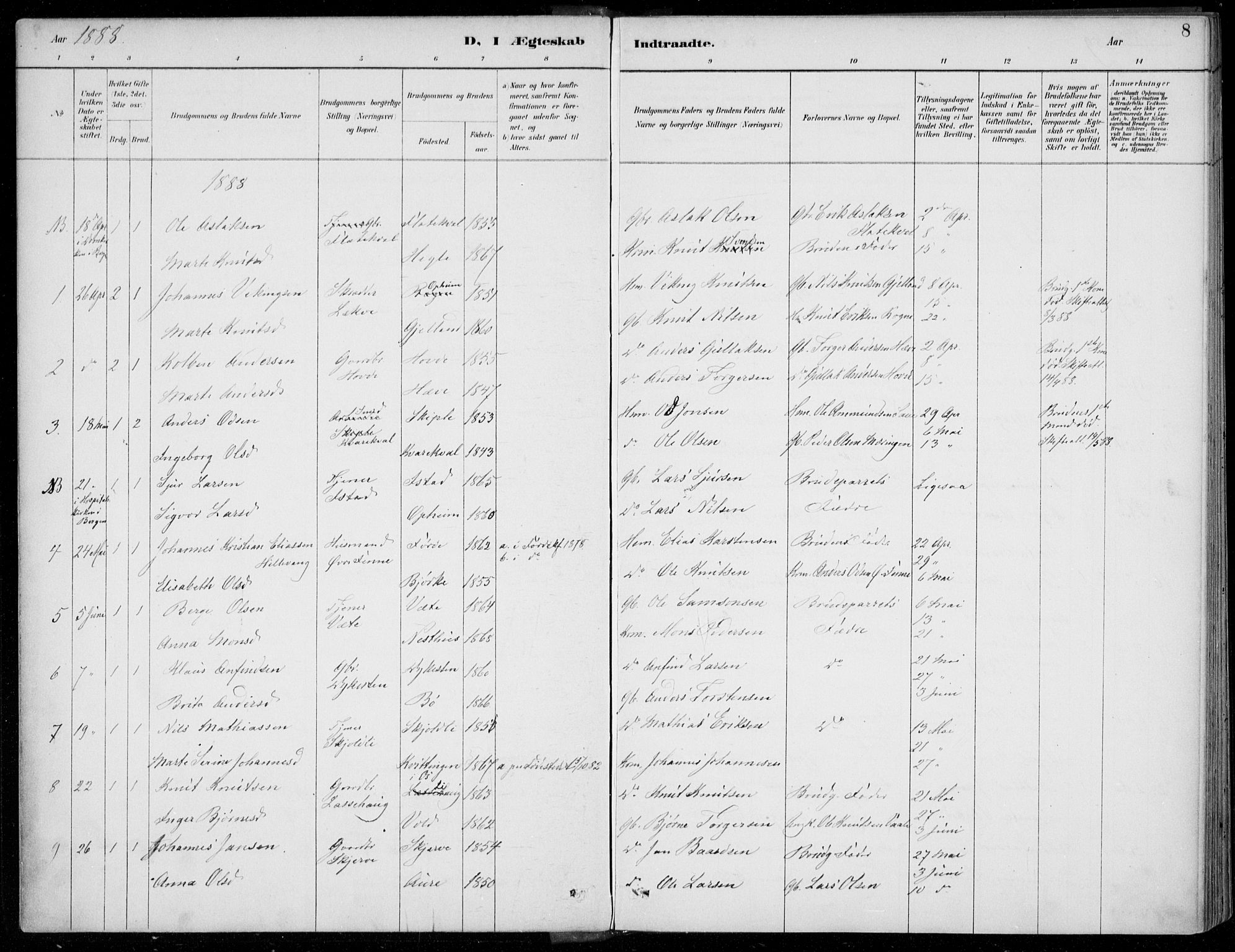 Voss sokneprestembete, AV/SAB-A-79001/H/Haa: Parish register (official) no. C  1, 1887-1915, p. 8