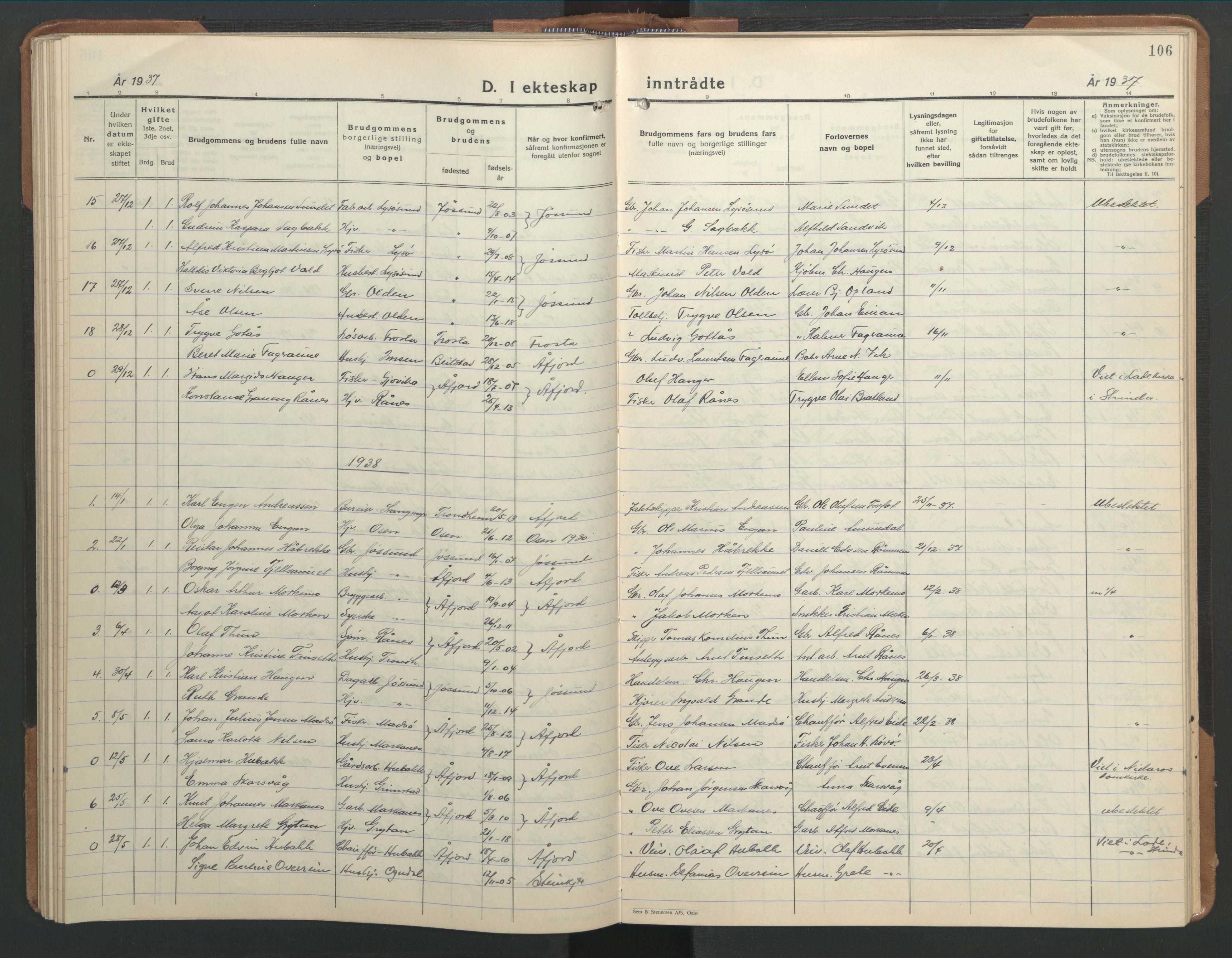 Ministerialprotokoller, klokkerbøker og fødselsregistre - Sør-Trøndelag, SAT/A-1456/655/L0690: Parish register (copy) no. 655C06, 1937-1950, p. 106
