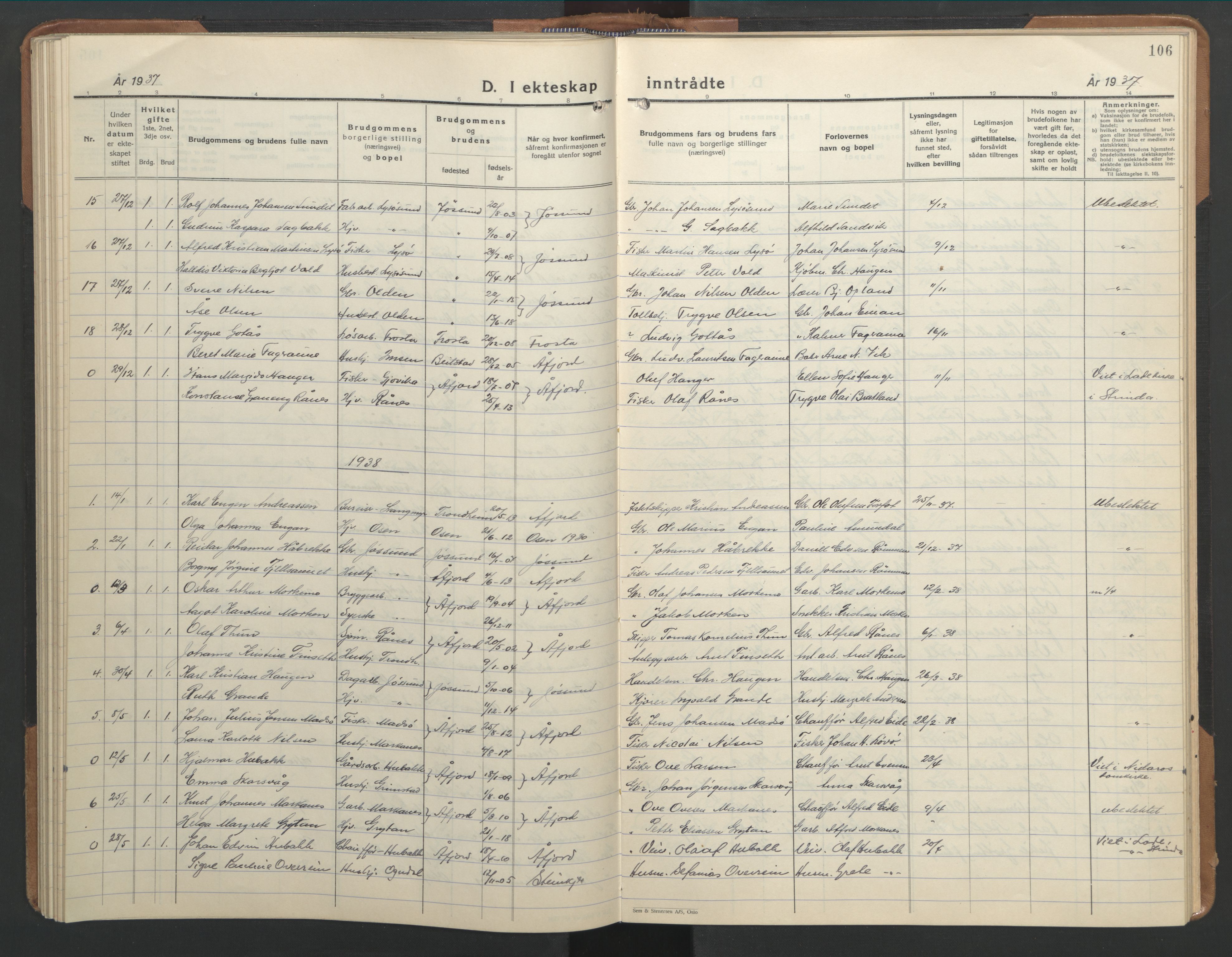 Ministerialprotokoller, klokkerbøker og fødselsregistre - Sør-Trøndelag, AV/SAT-A-1456/655/L0690: Parish register (copy) no. 655C06, 1937-1950, p. 106