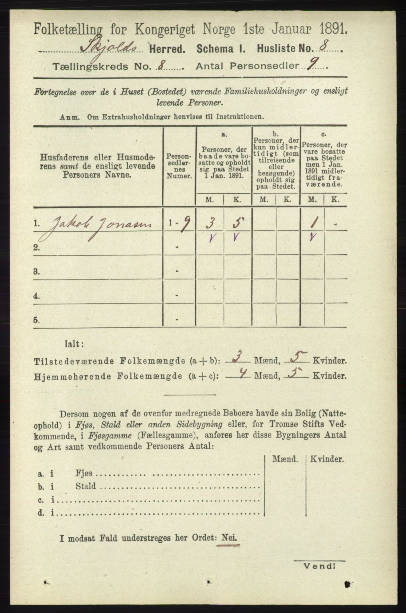 RA, 1891 census for 1154 Skjold, 1891, p. 1575